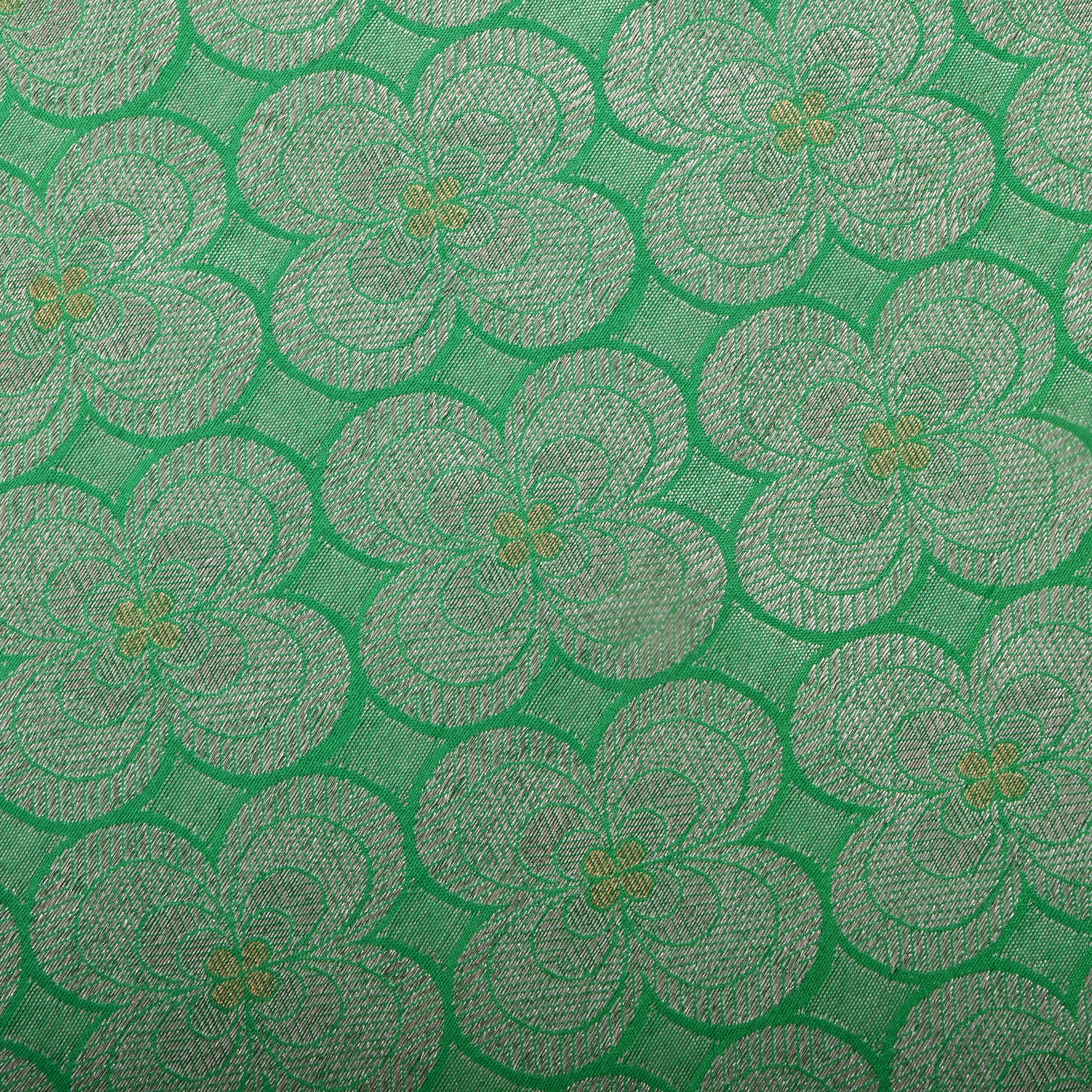 Mint Green Jamawar Silk Fabric With Floral Patterns