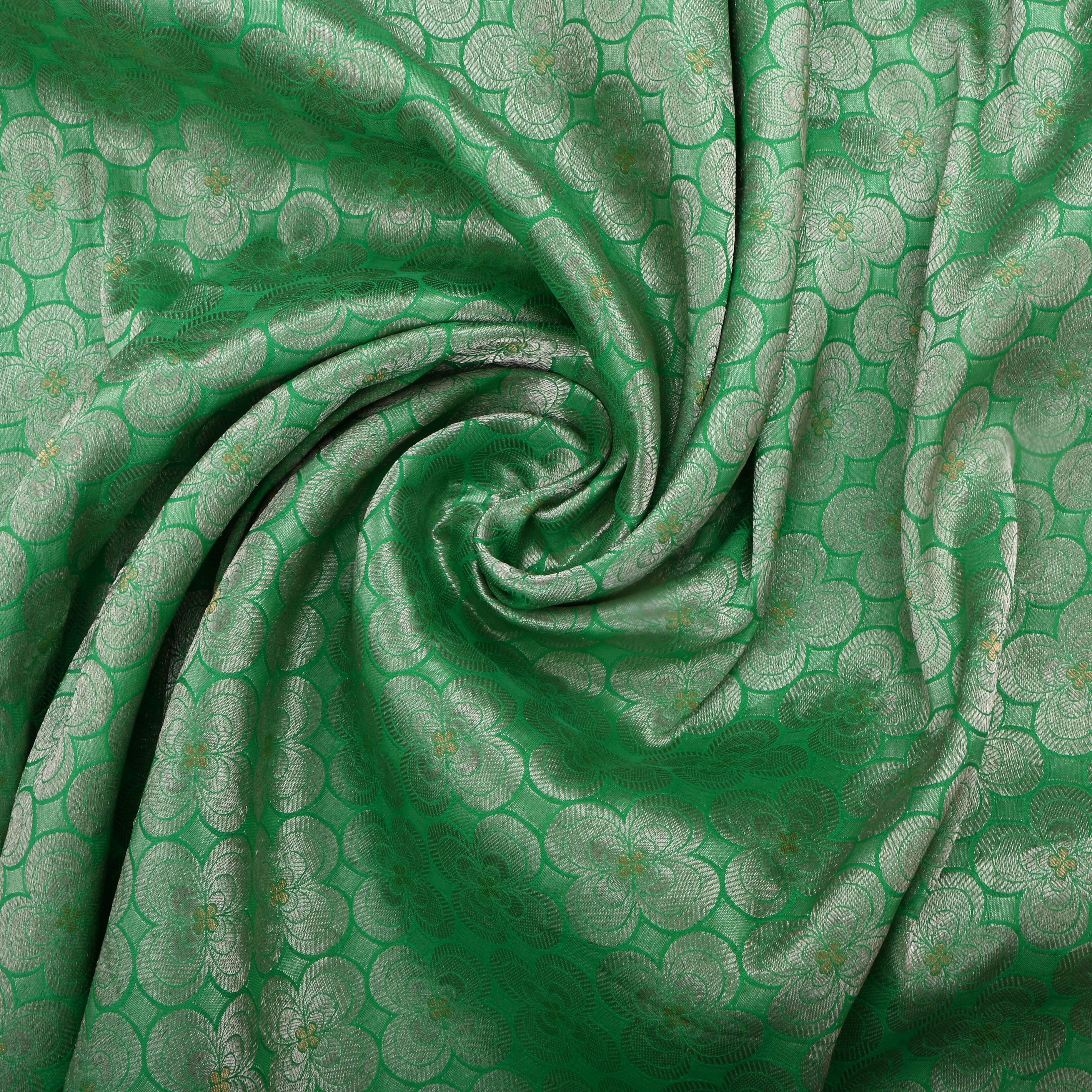 Mint Green Jamawar Silk Fabric With Floral Patterns