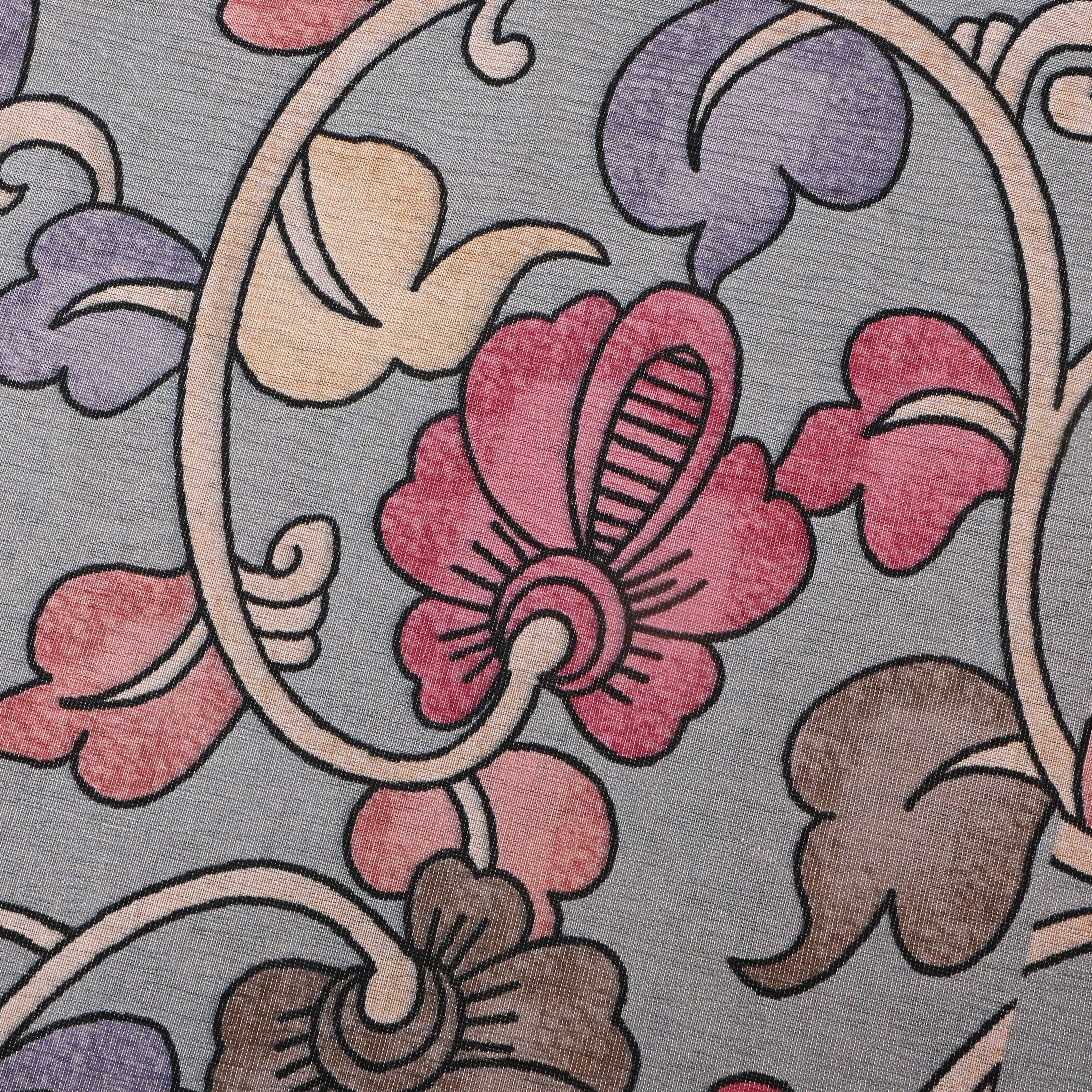 Grey Tissue Fabric With Digital Prints