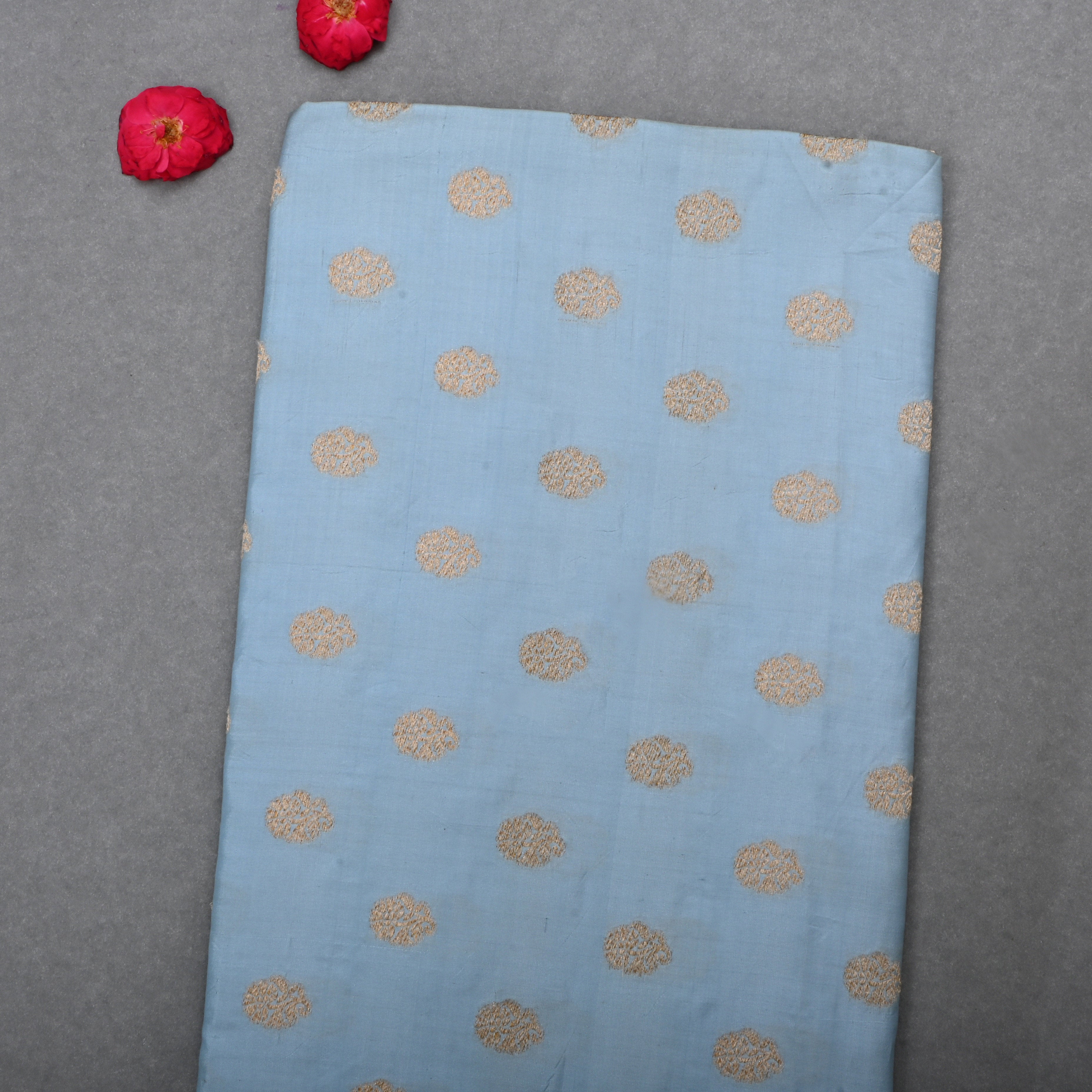 Light Gray Blue Jamawar Silk Fabric With Butti'S