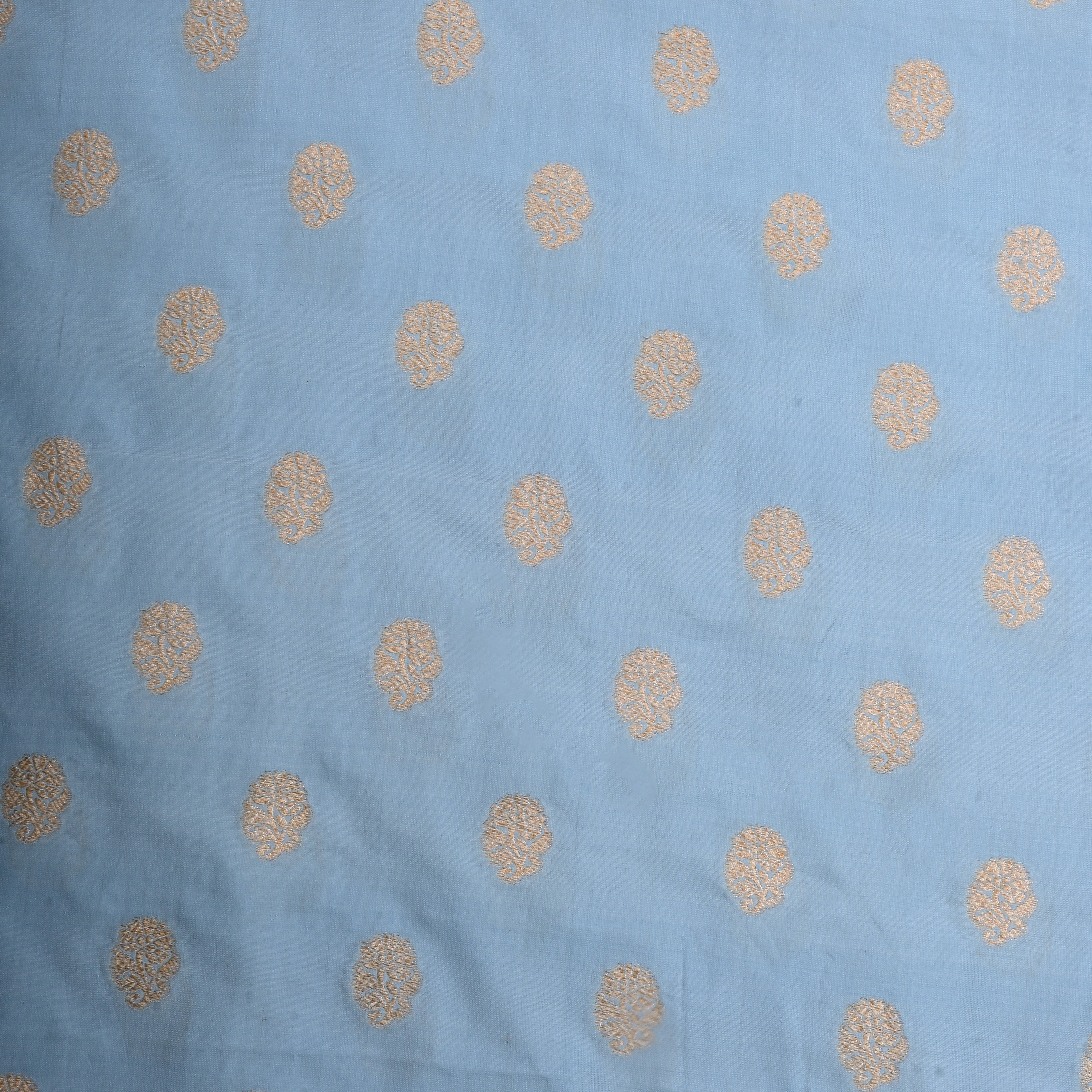 Light Gray Blue Jamawar Silk Fabric With Butti'S