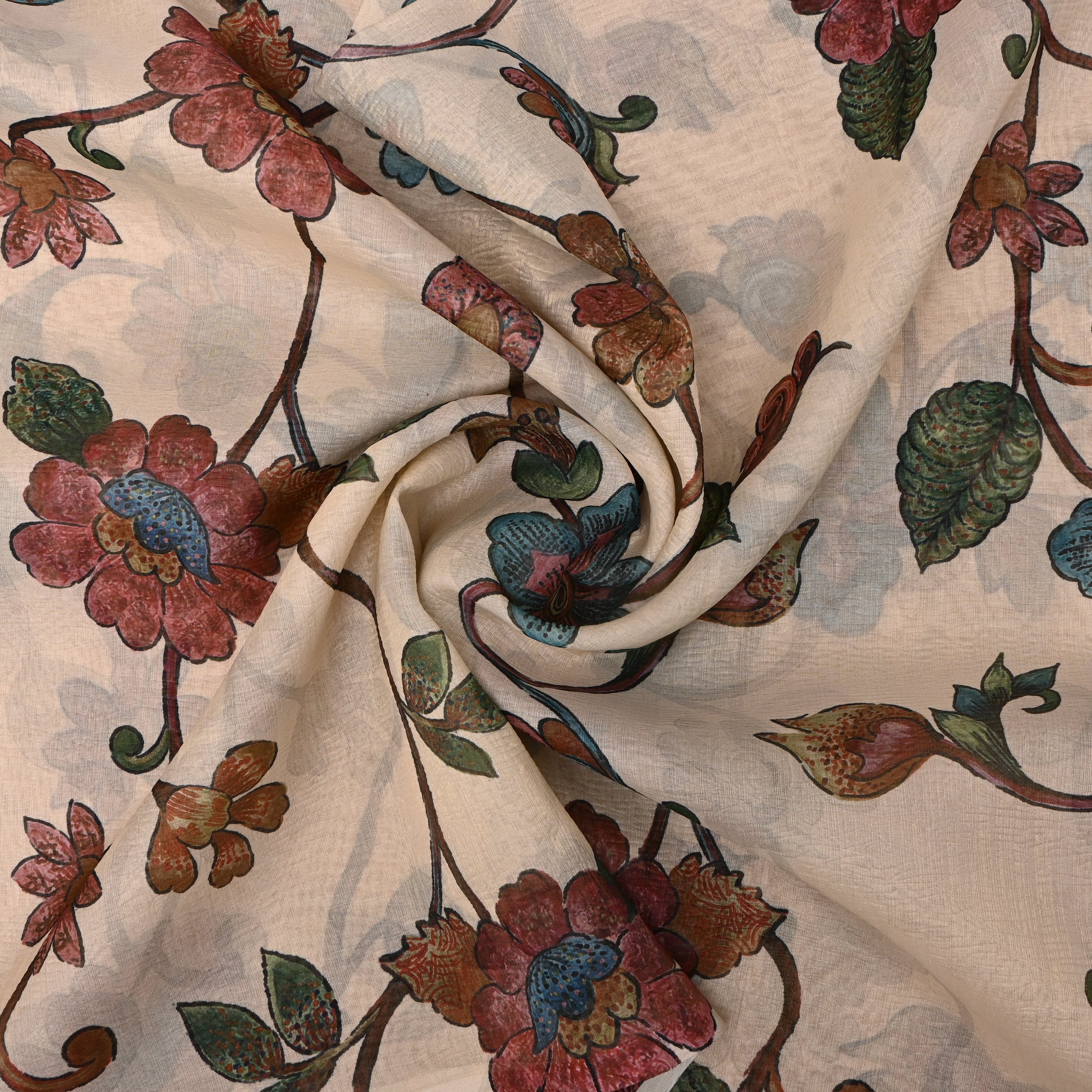 Smoke White Floral Jaal Print On Tissue Fabric