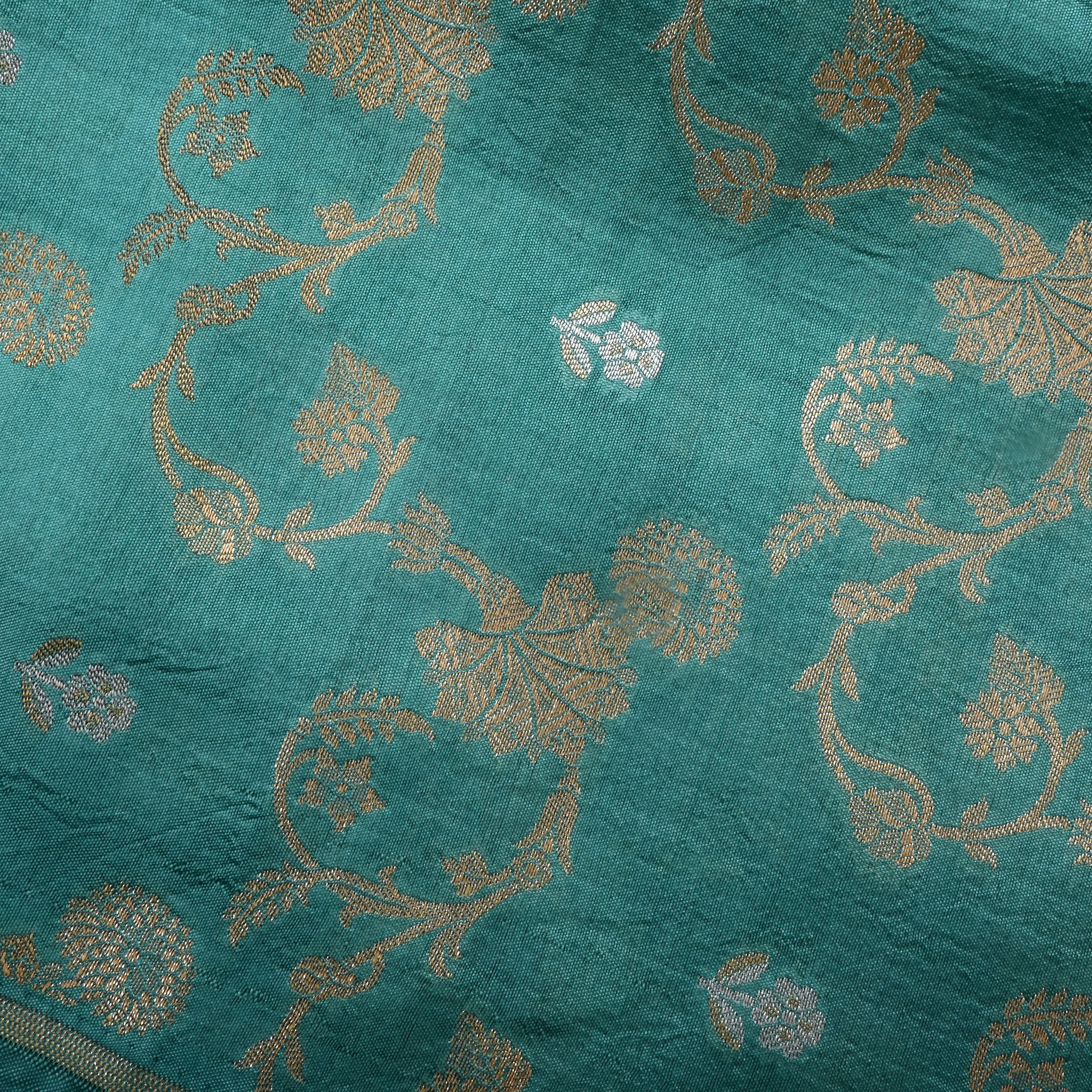 Greenish Blue Jamawar Silk Fabric With Floral Jaal