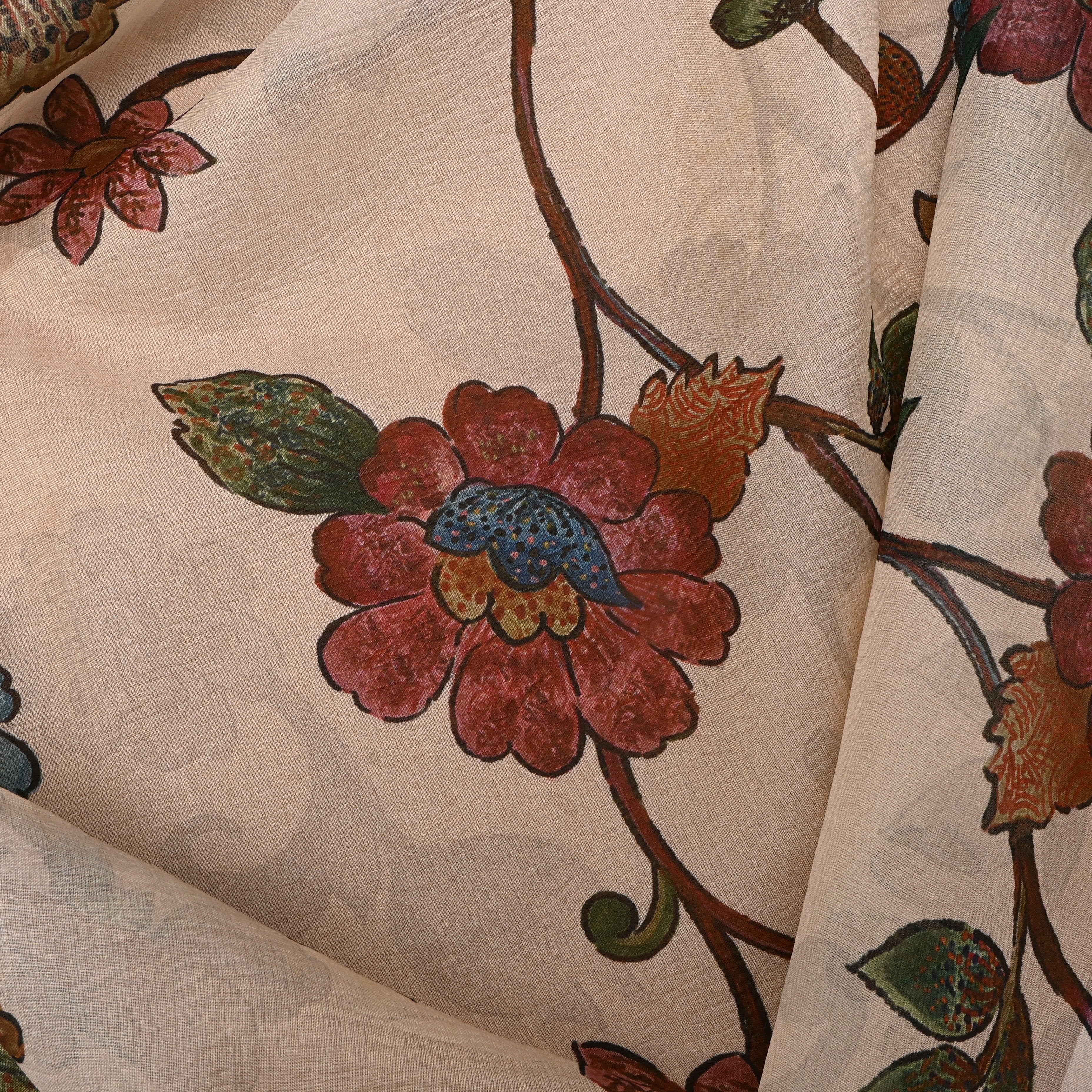 Smoke White Floral Jaal Print On Tissue Fabric