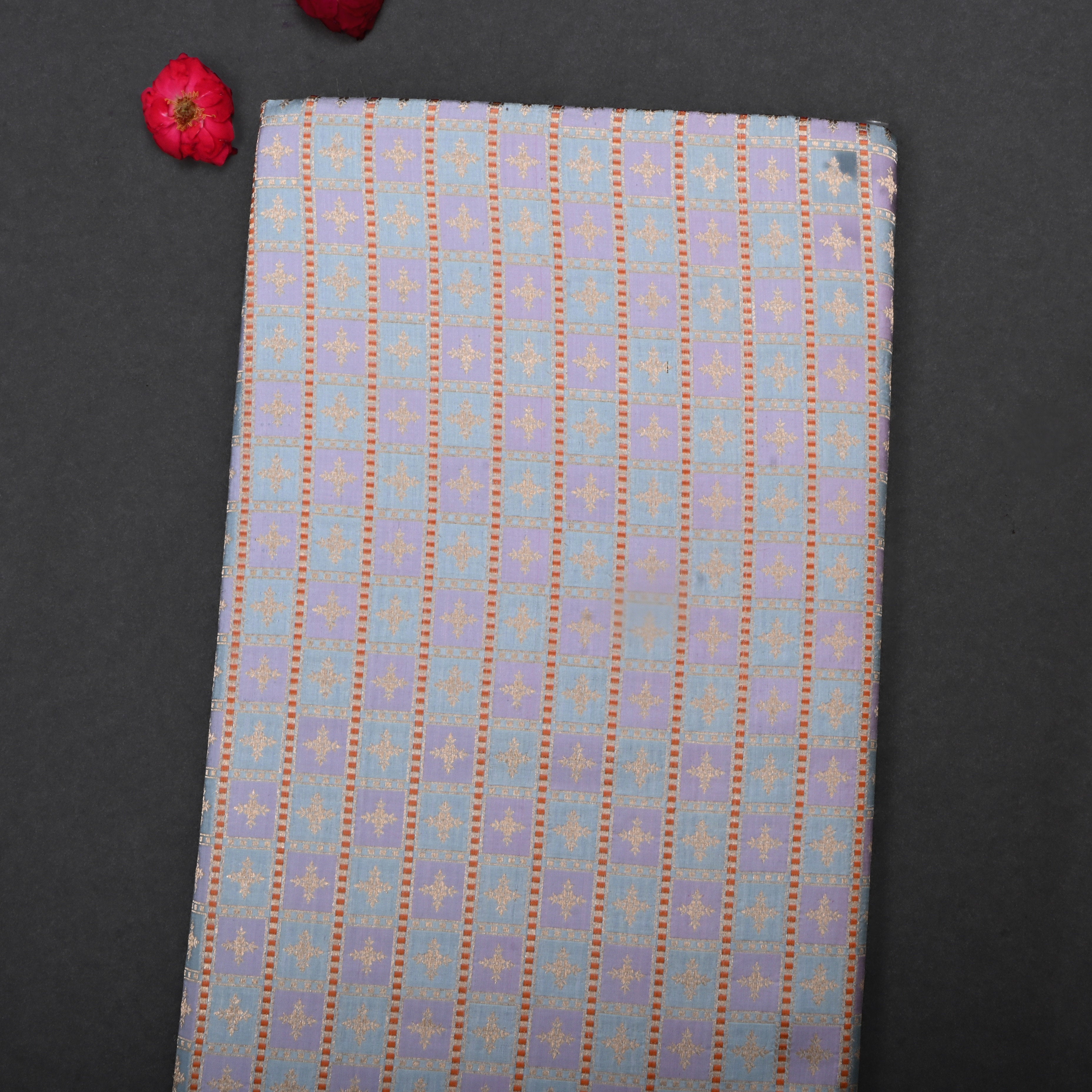 Lavender Jamawar Silk Fabric With Checks Pattern