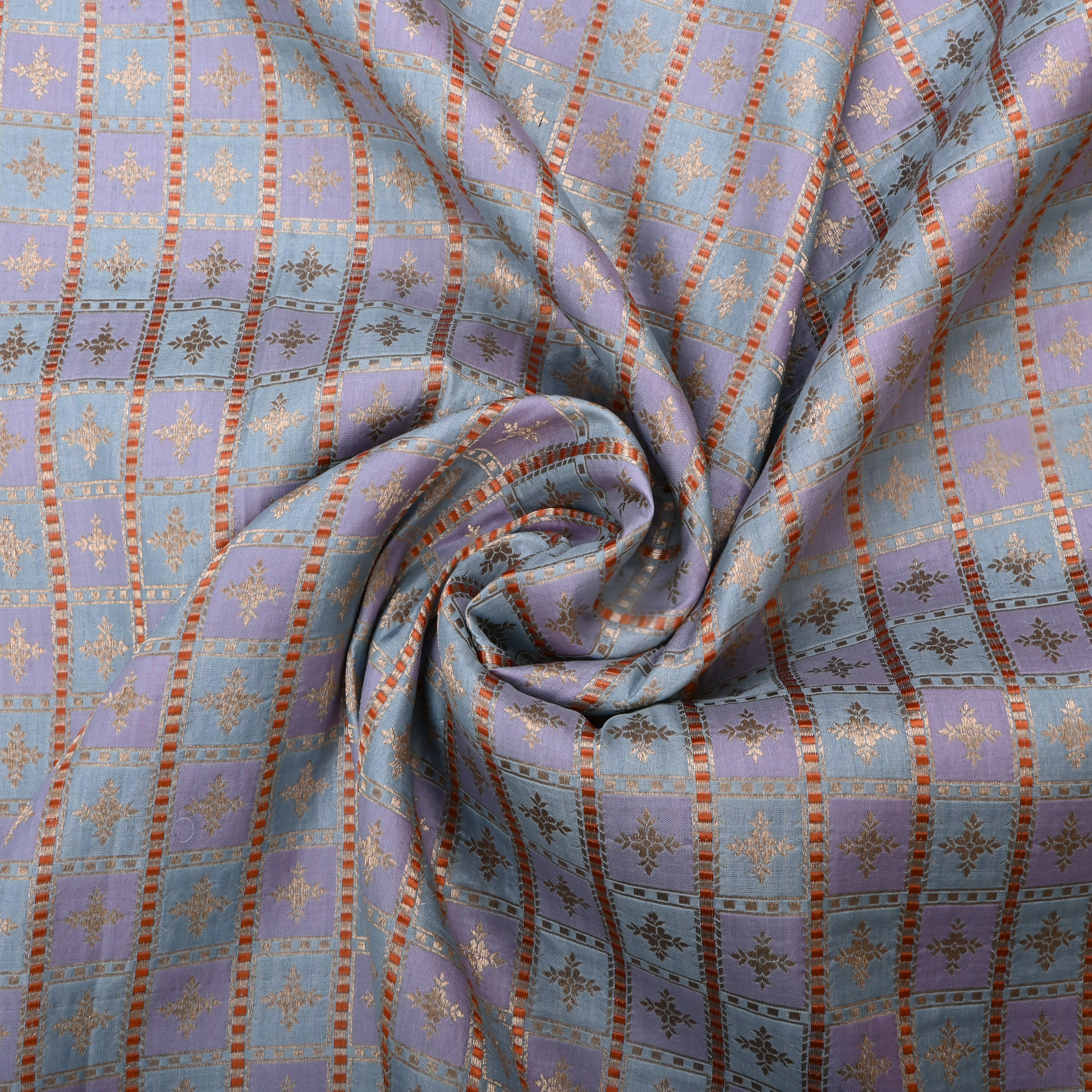 Lavender Jamawar Silk Fabric With Checks Pattern