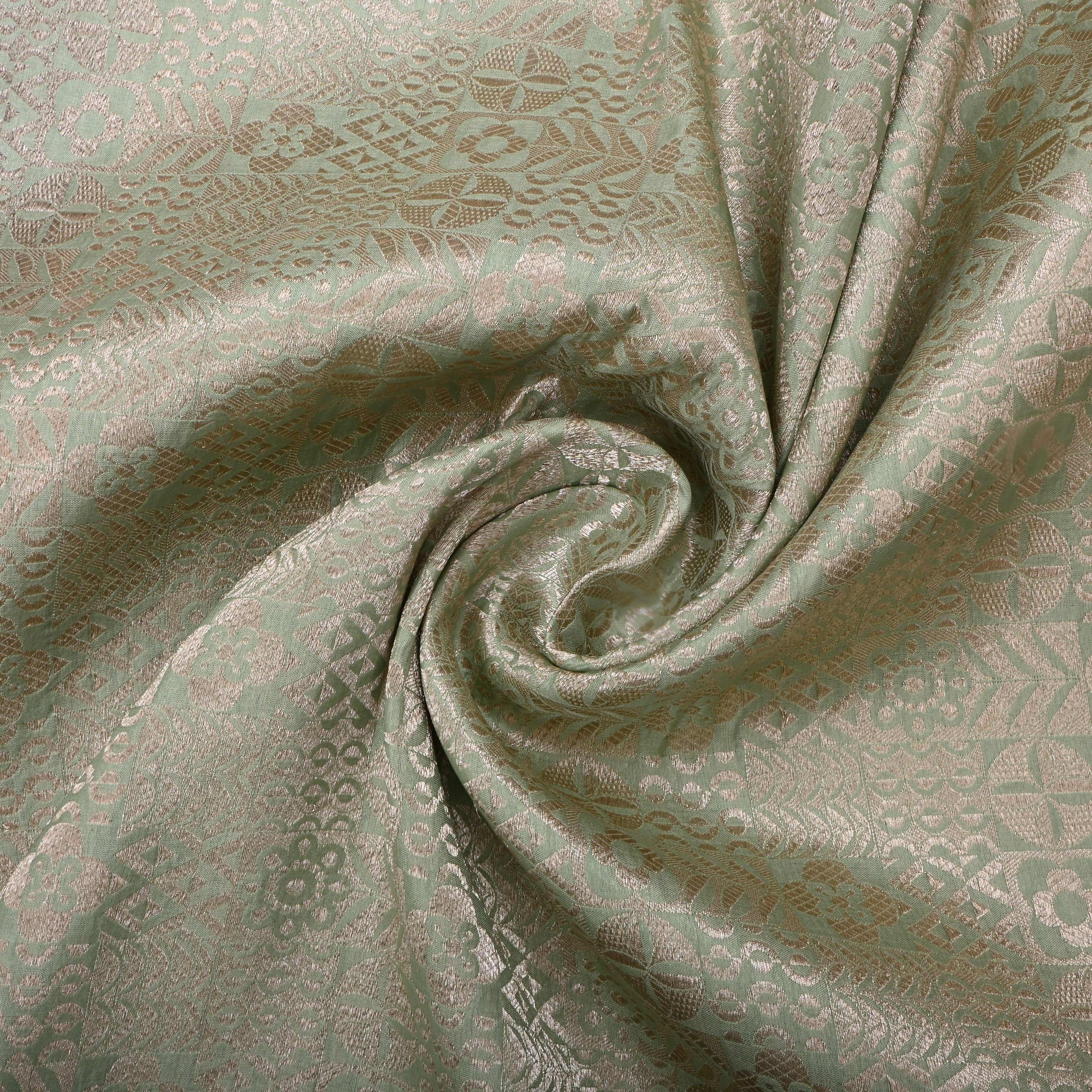 Pista Green Jamawar Silk Fabric With Woven Pattern