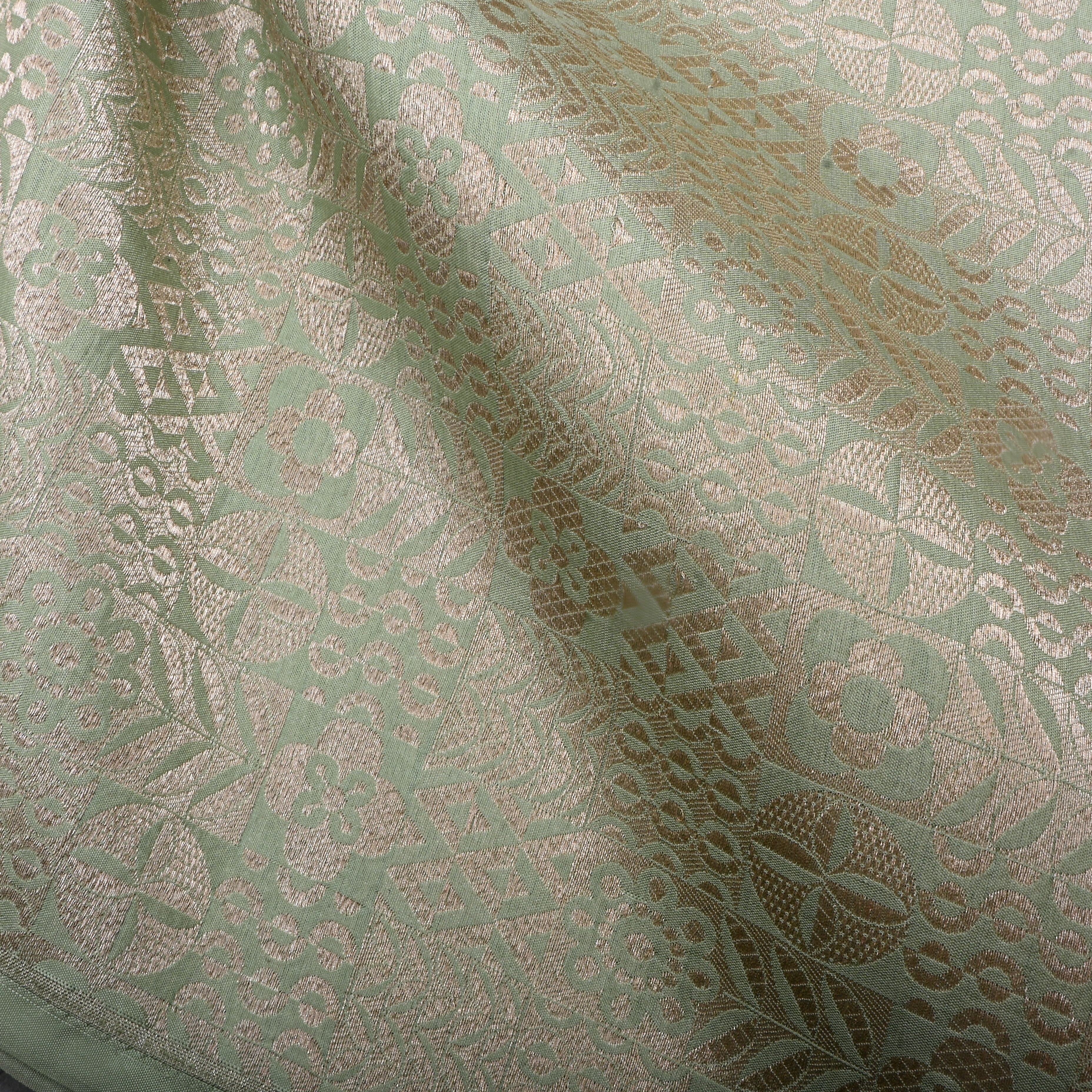 Pista Green Jamawar Silk Fabric With Woven Pattern