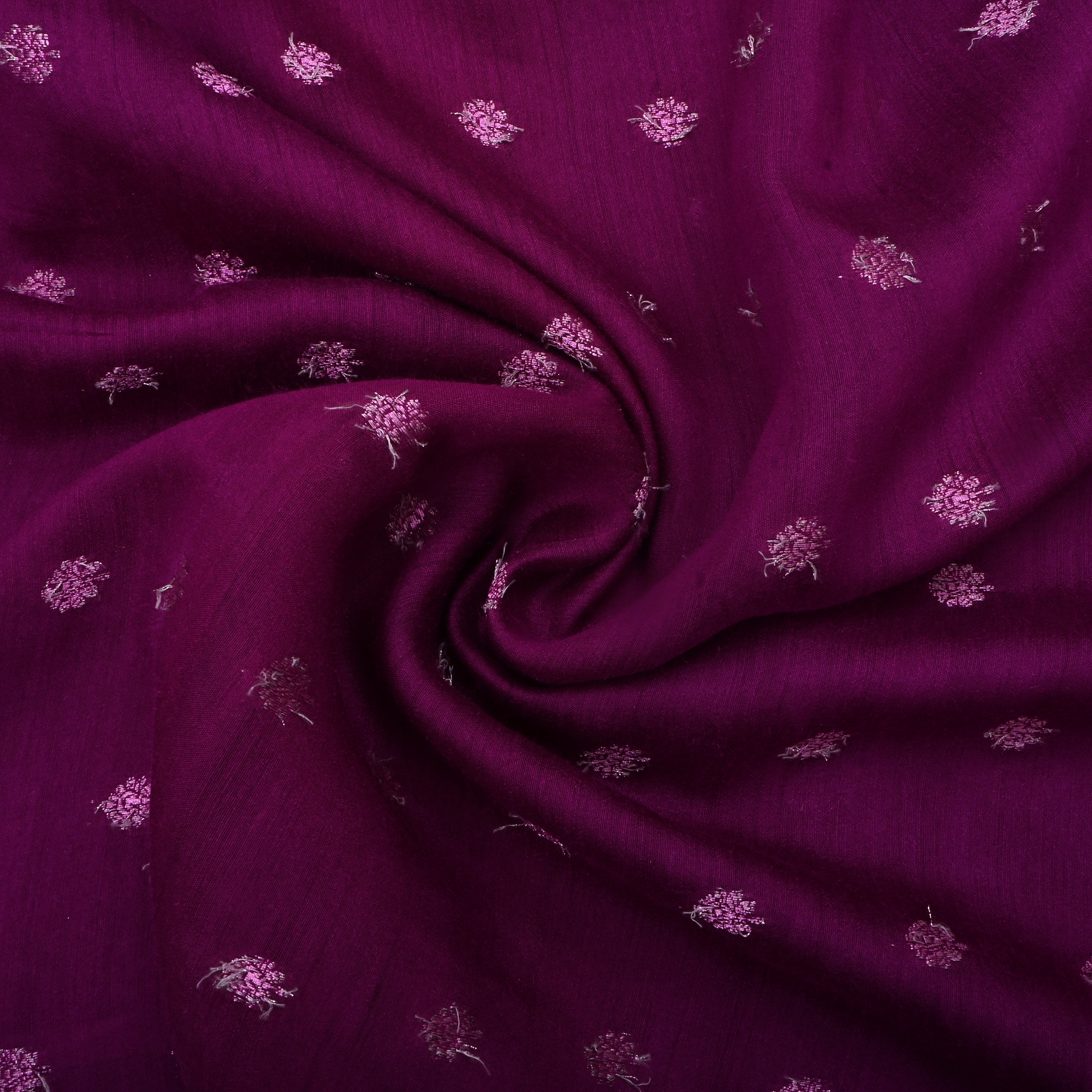 Grape Purple Jamawar Moonga Fabric With Butti'S