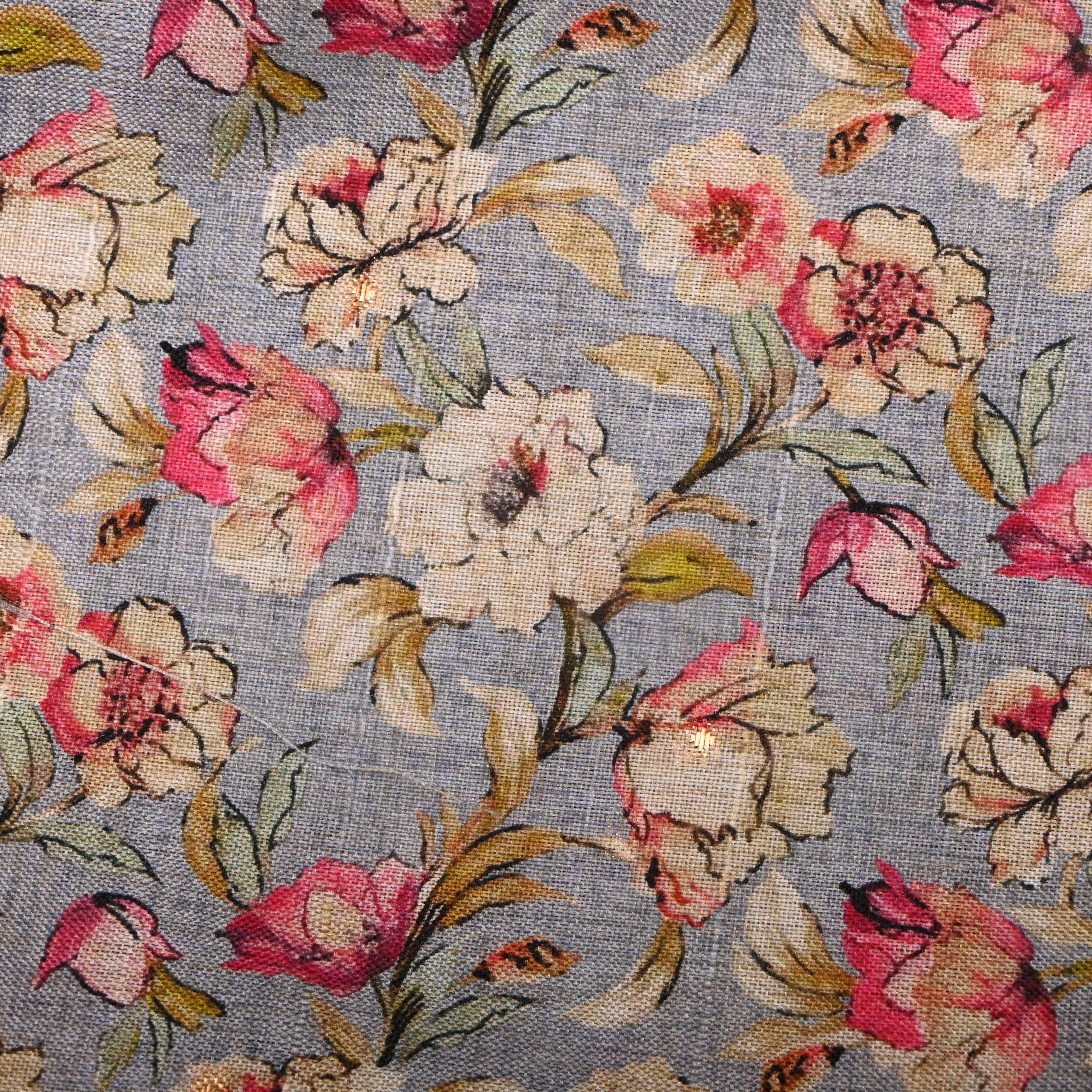 Grey Tussar Fabric With Printed Floral Jaal