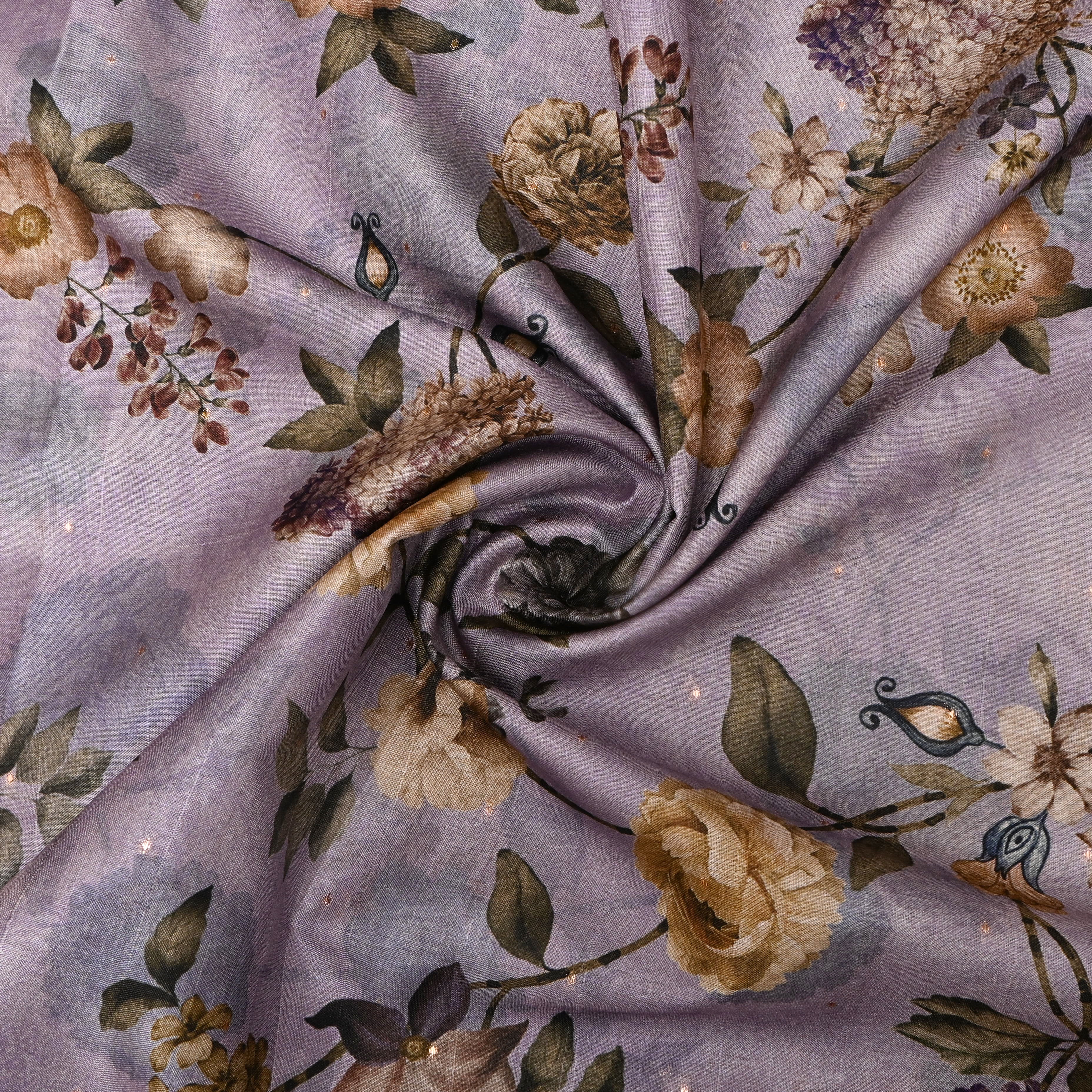 Light Lilac Tussar Fabric With Digital Prints