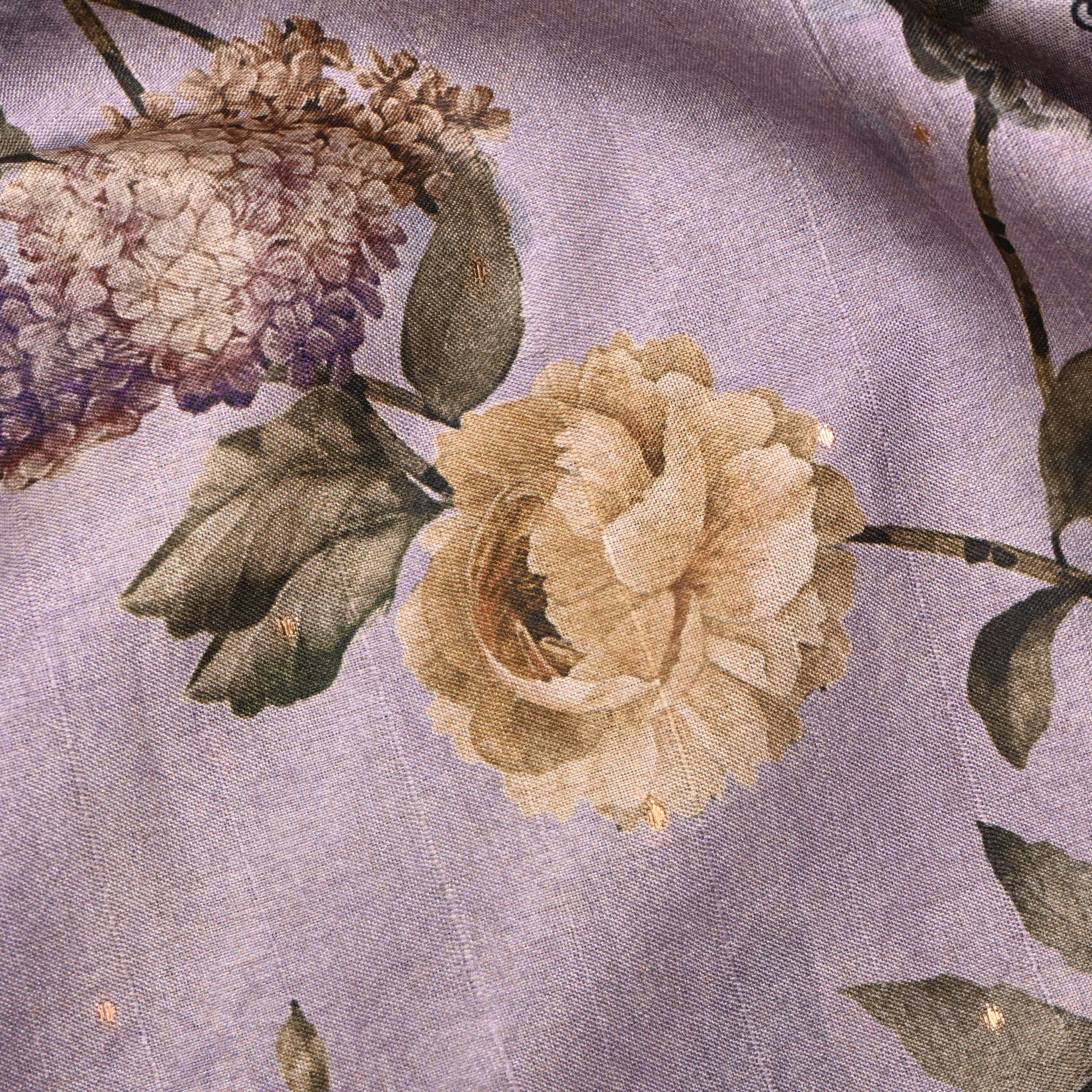 Light Lilac Tussar Fabric With Digital Prints