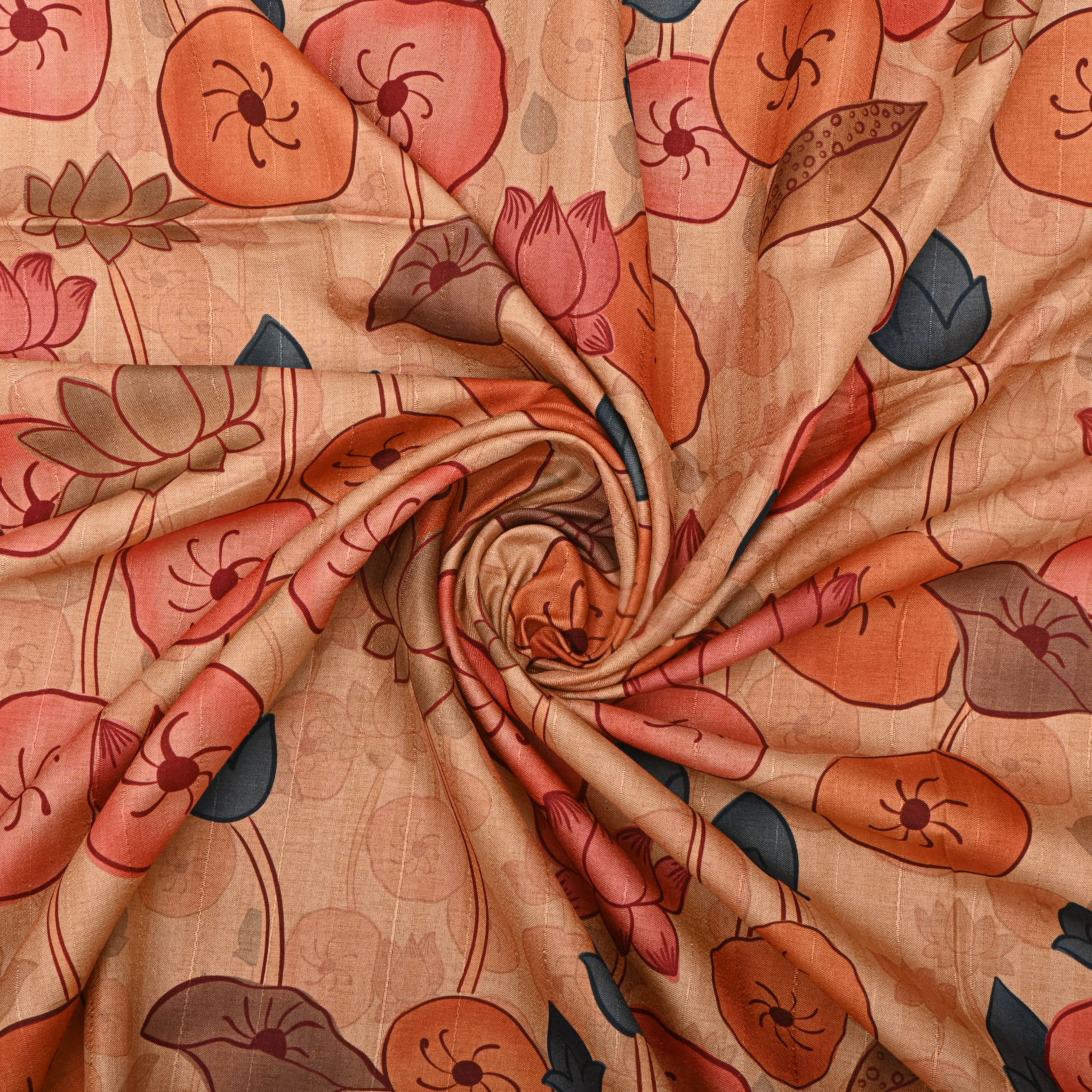 Cream White Tussar Fabric with Floral Print