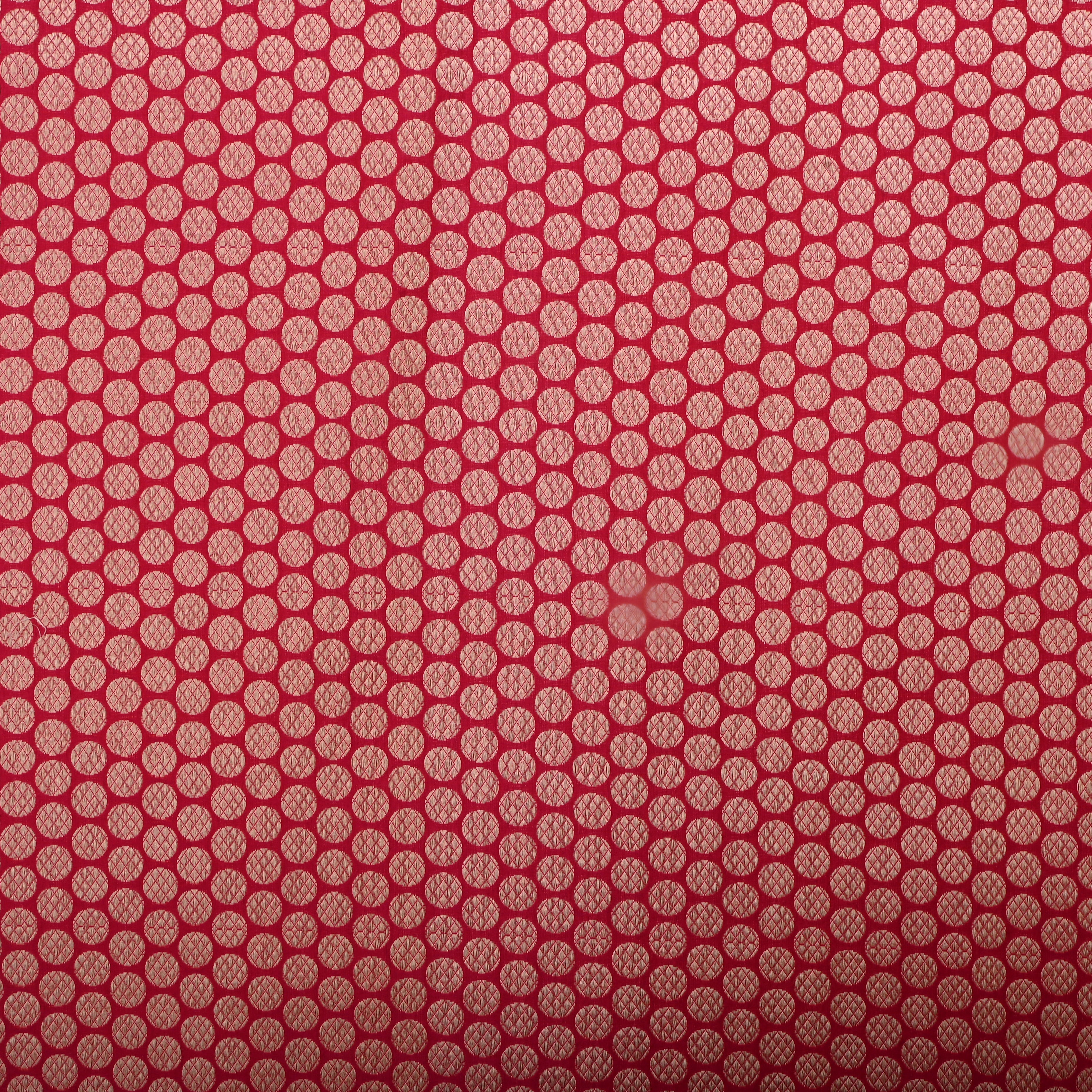 Bright Red Jamawar Silk Fabric With Dotted Pattern