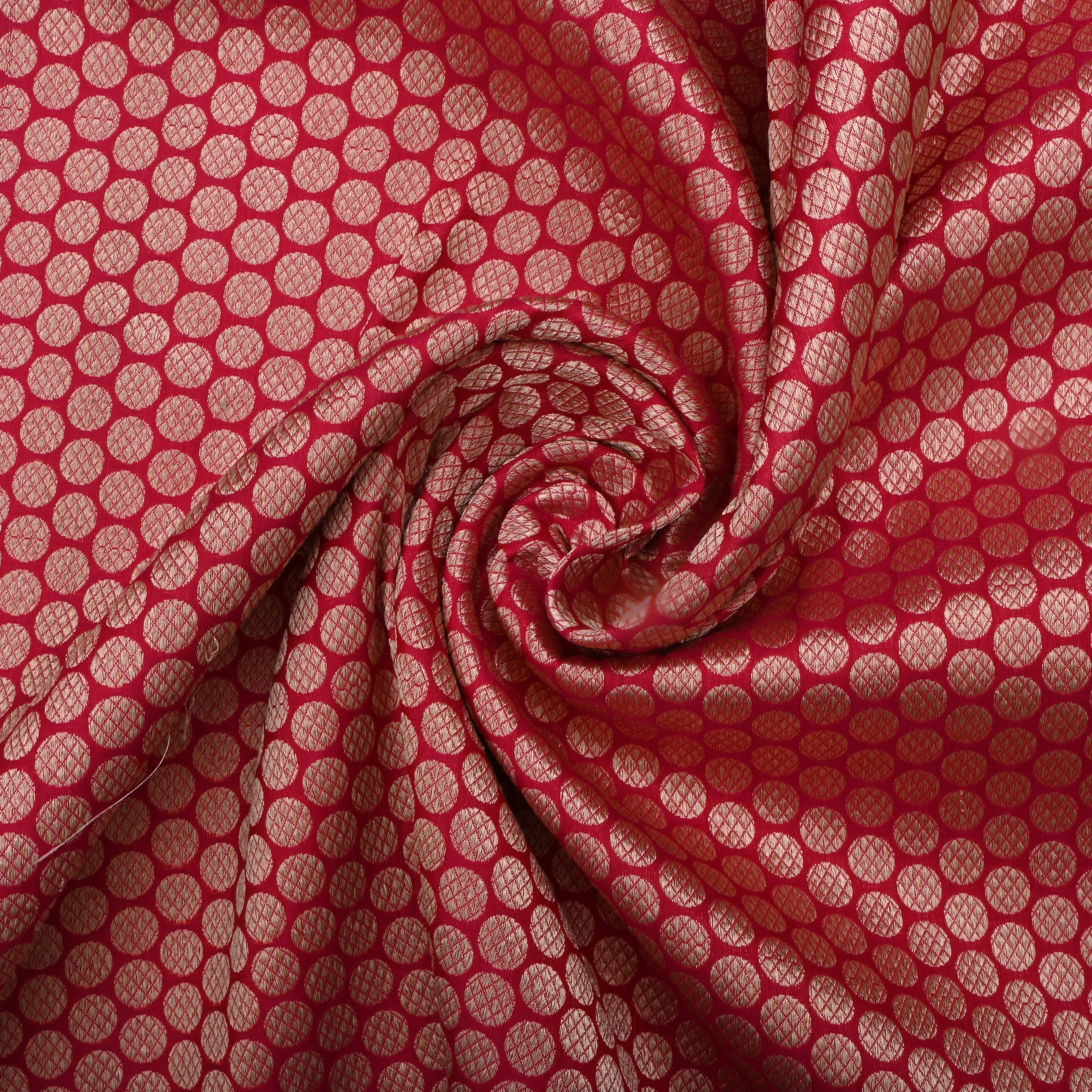 Bright Red Jamawar Silk Fabric With Dotted Pattern