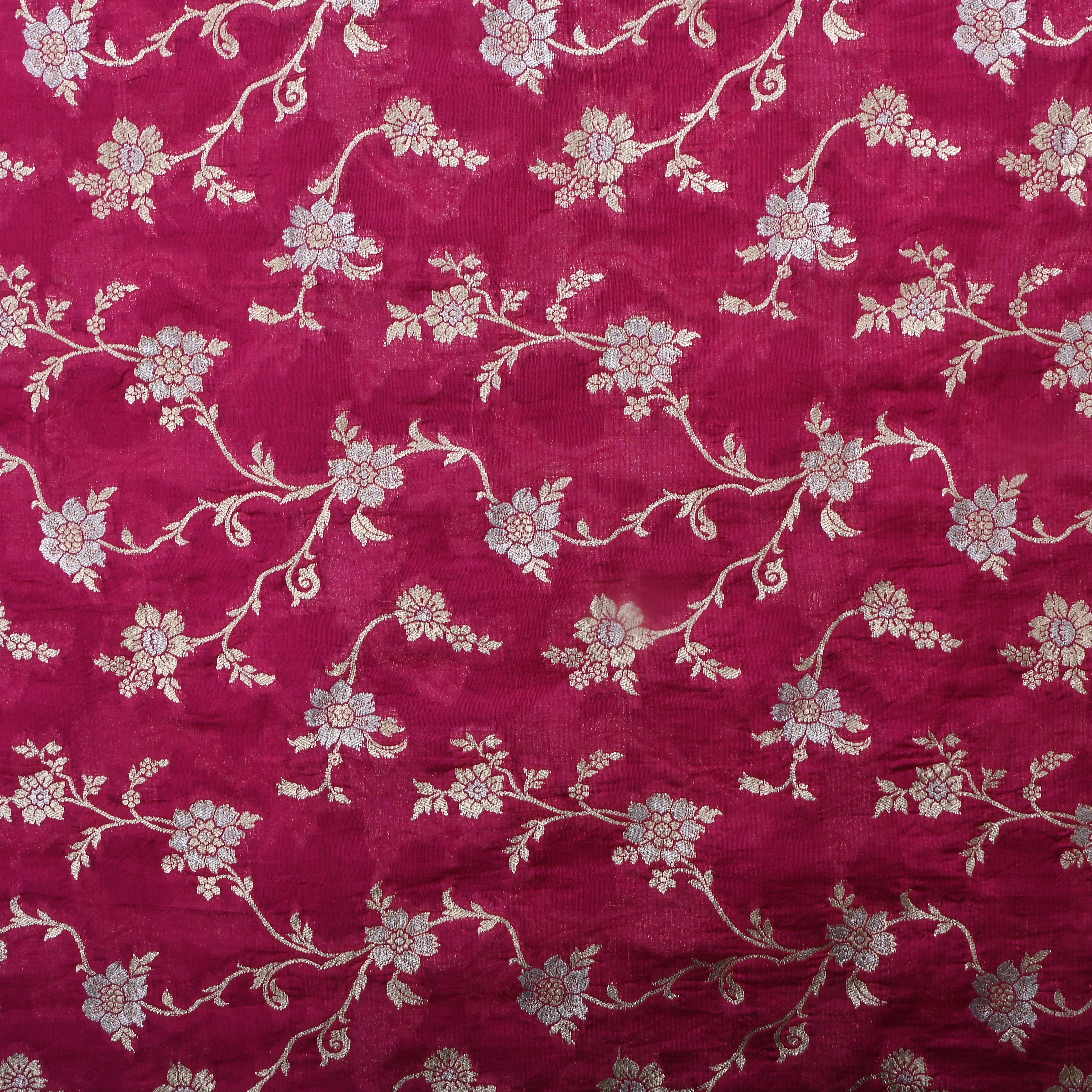 Purplish Red Jamawar Silk Fabric With Floral Jaal