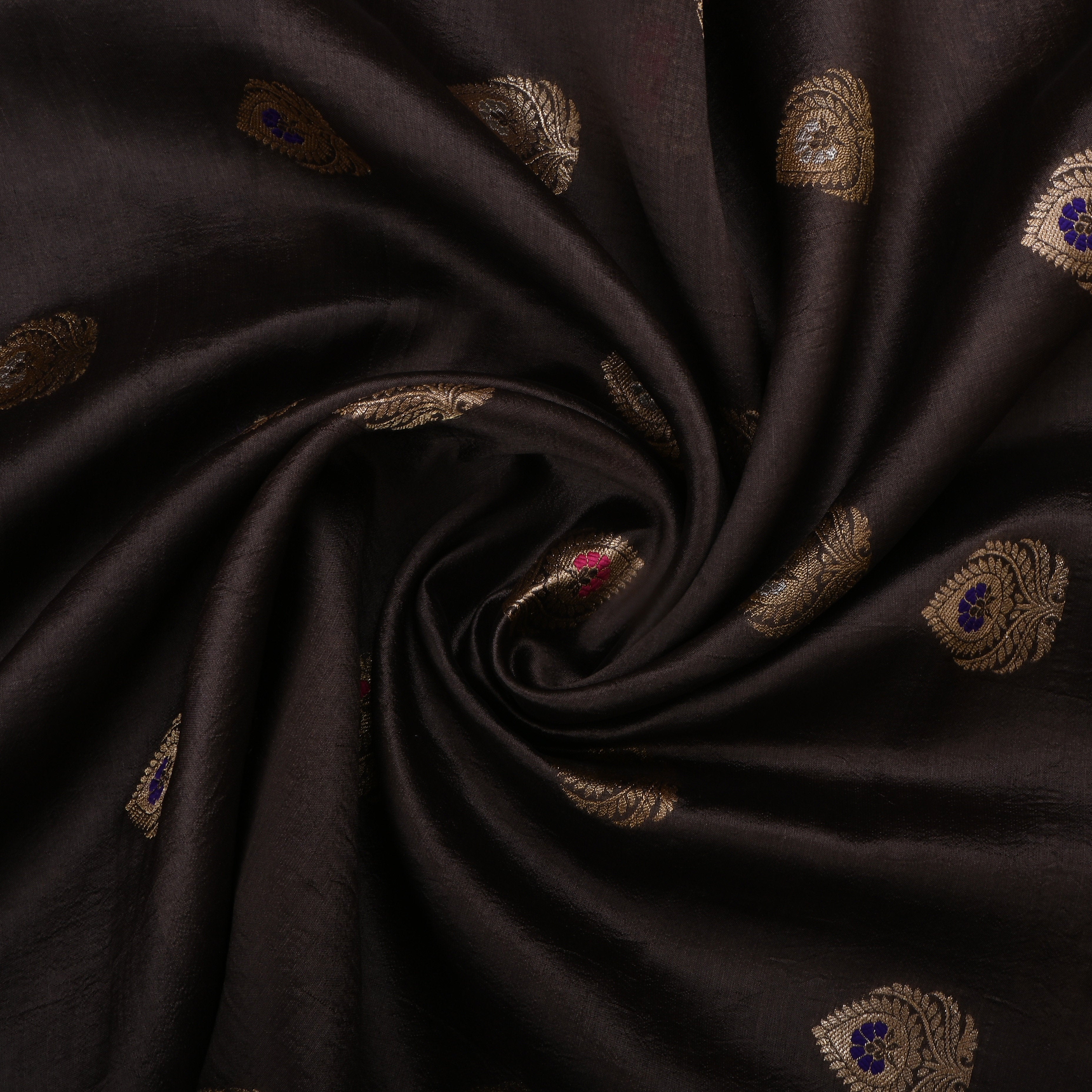 Dark Brown Jamawar Silk Fabric With Butti'S