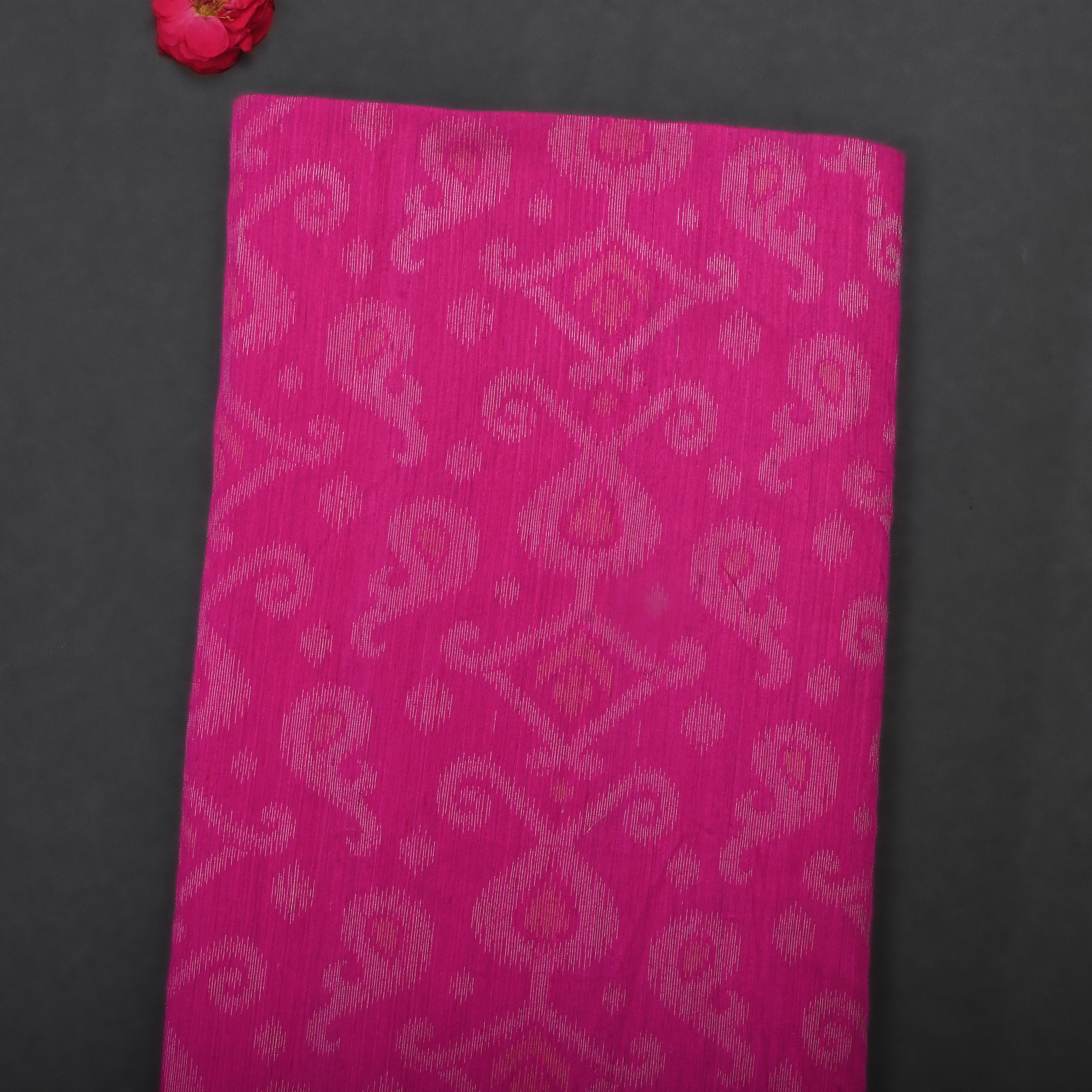 Rose Pink Matka Jamawar Fabric With Woven Patterns