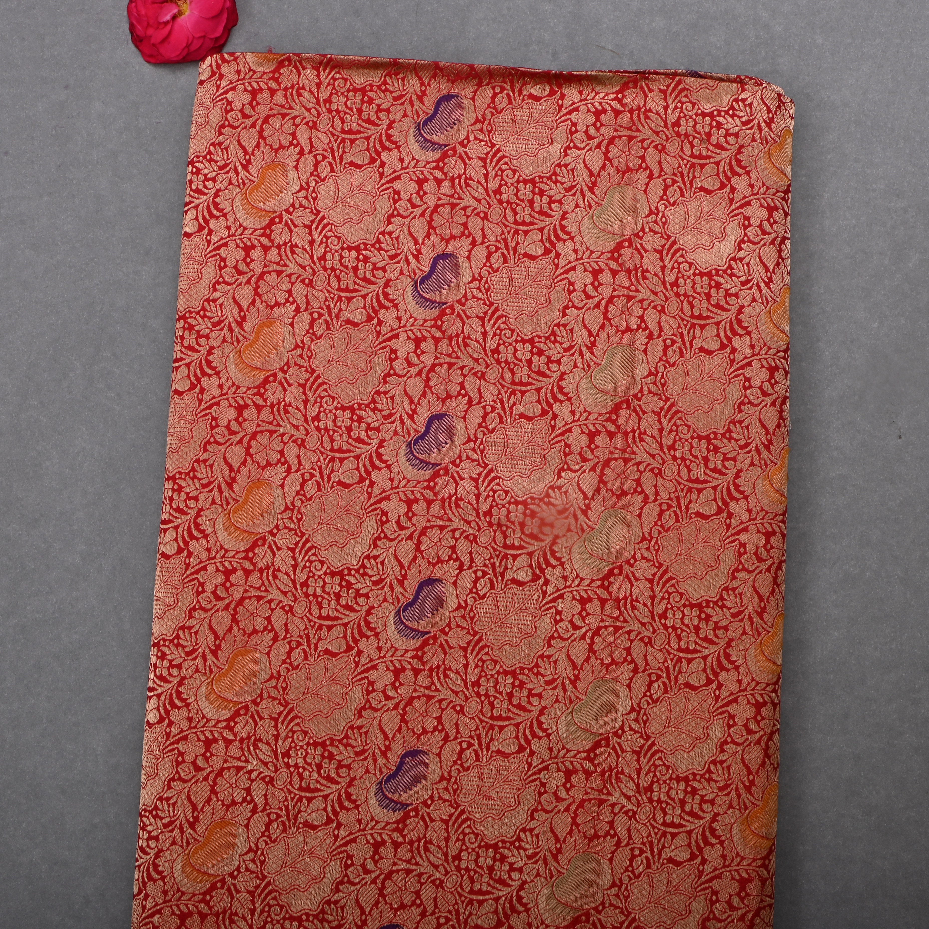 Red Jamawar Silk Fabric With Meenakari Design