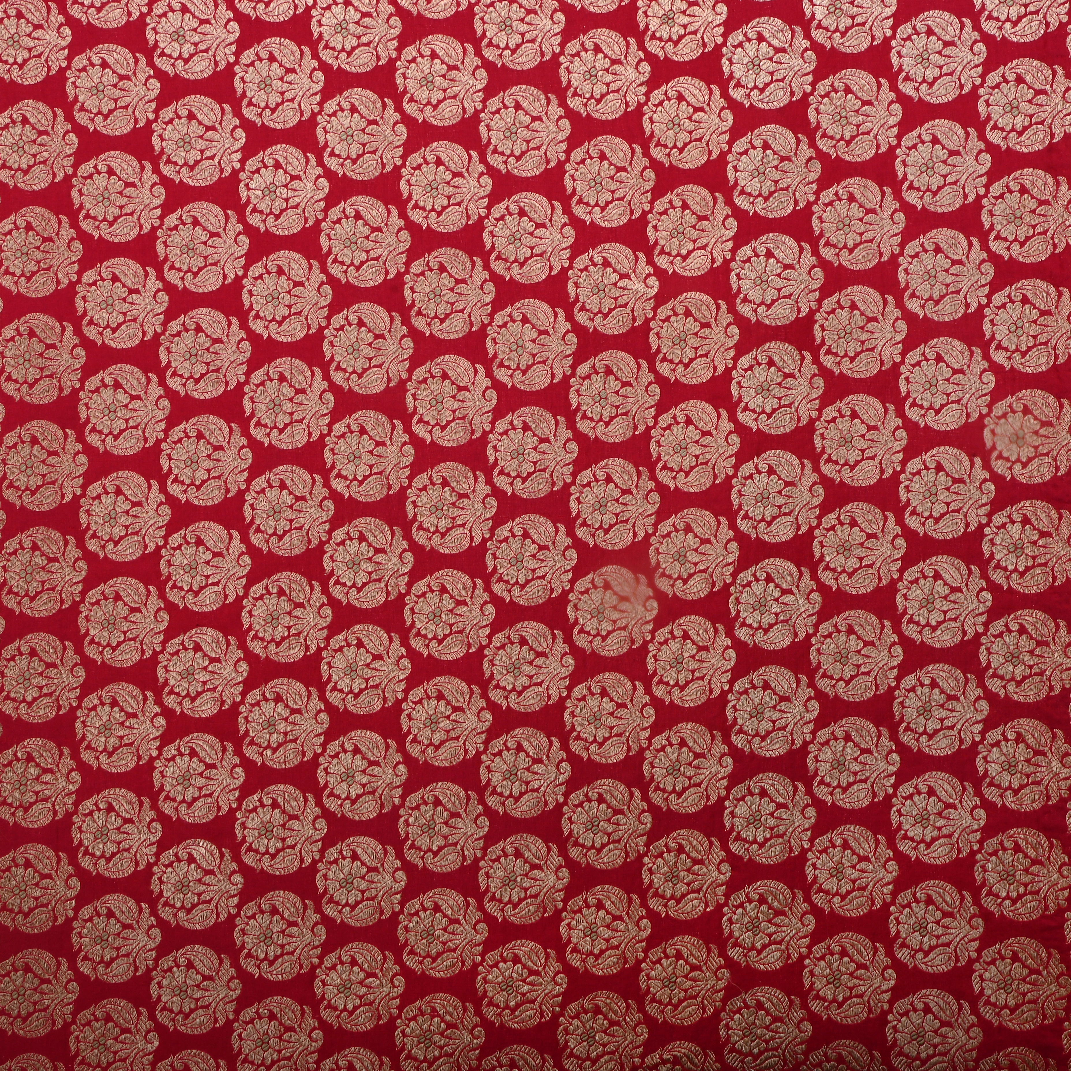 Red Jamawar Silk Fabric With Floral Butti'S