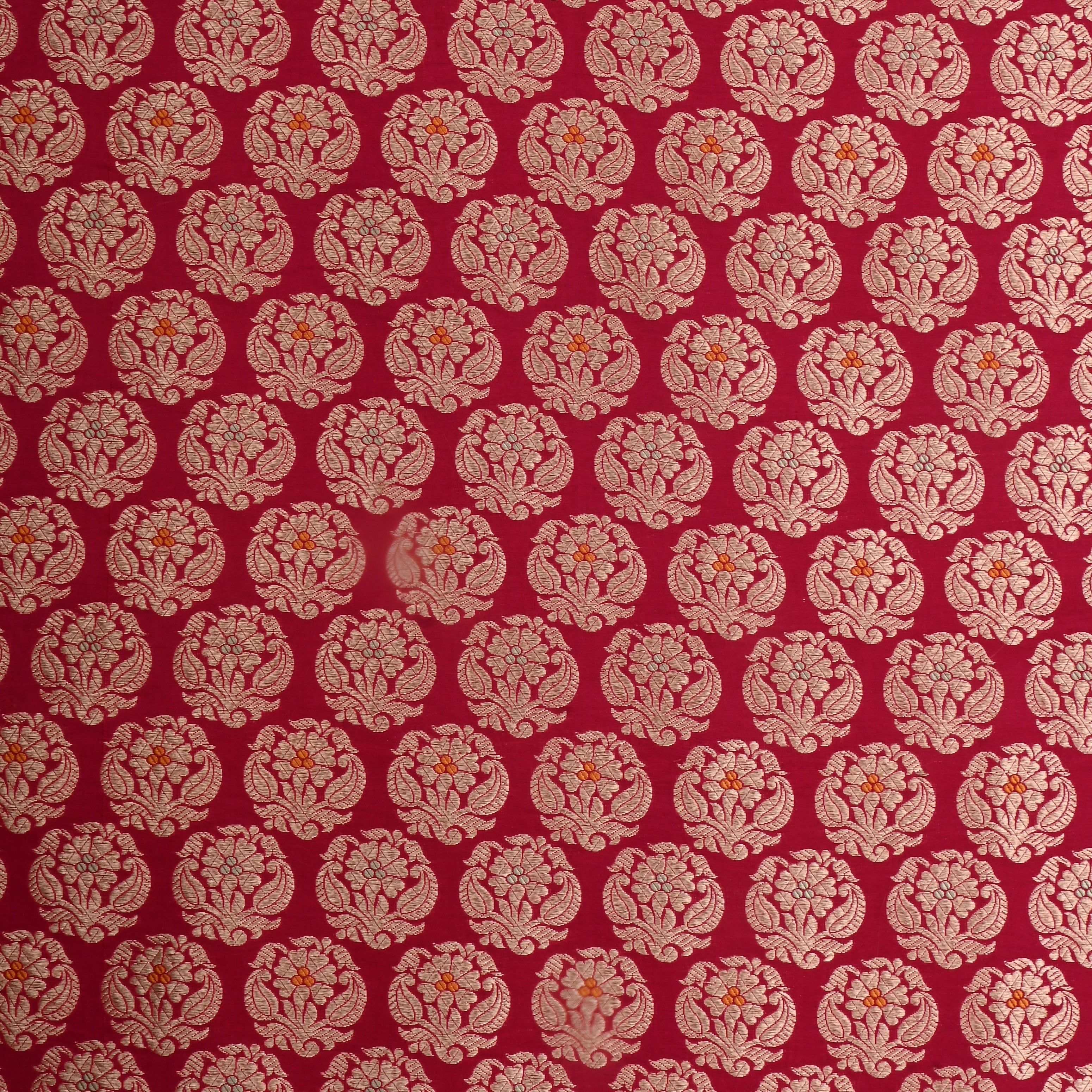 Red Jamawar Silk Fabric With Meenakari Design