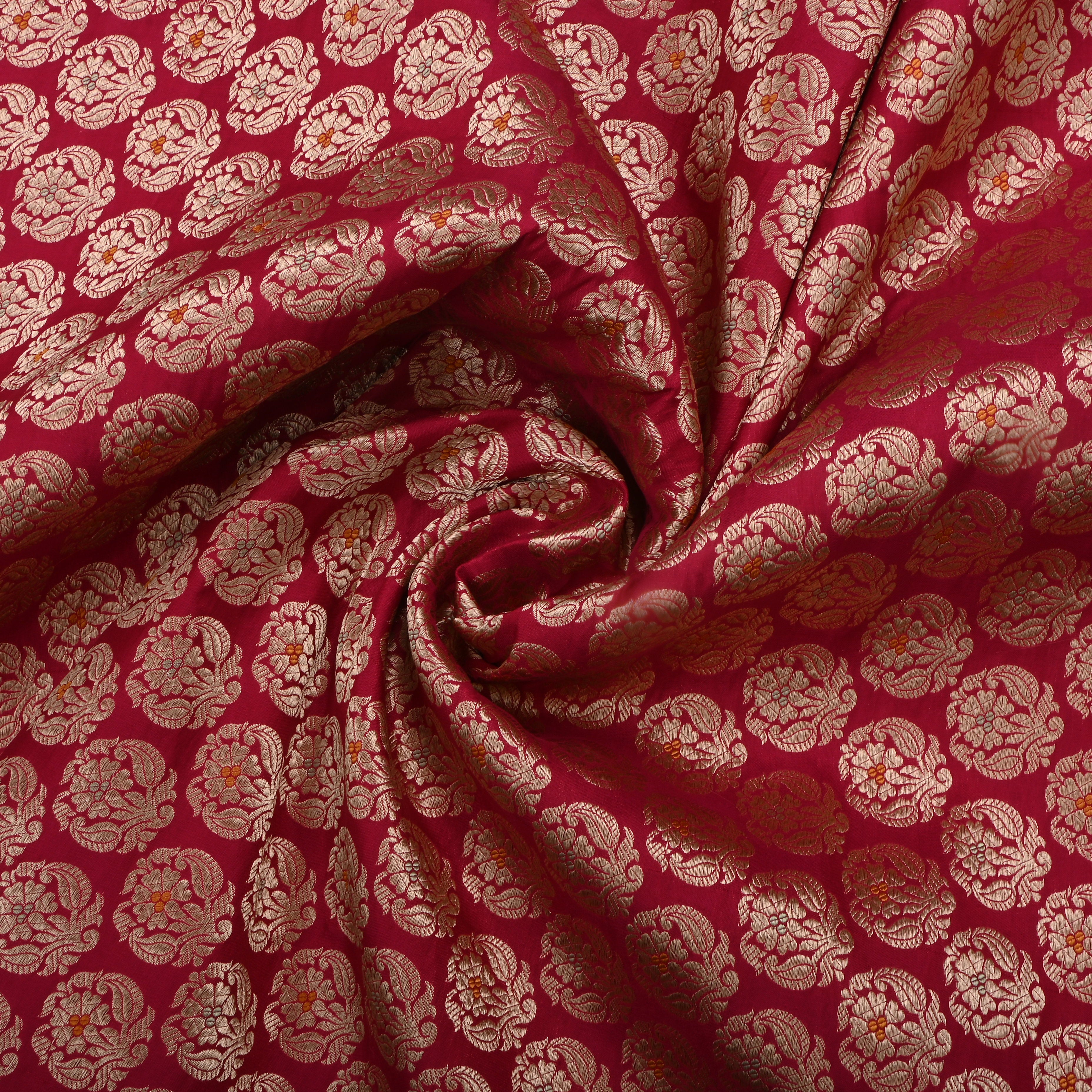 Red Jamawar Silk Fabric With Meenakari Design