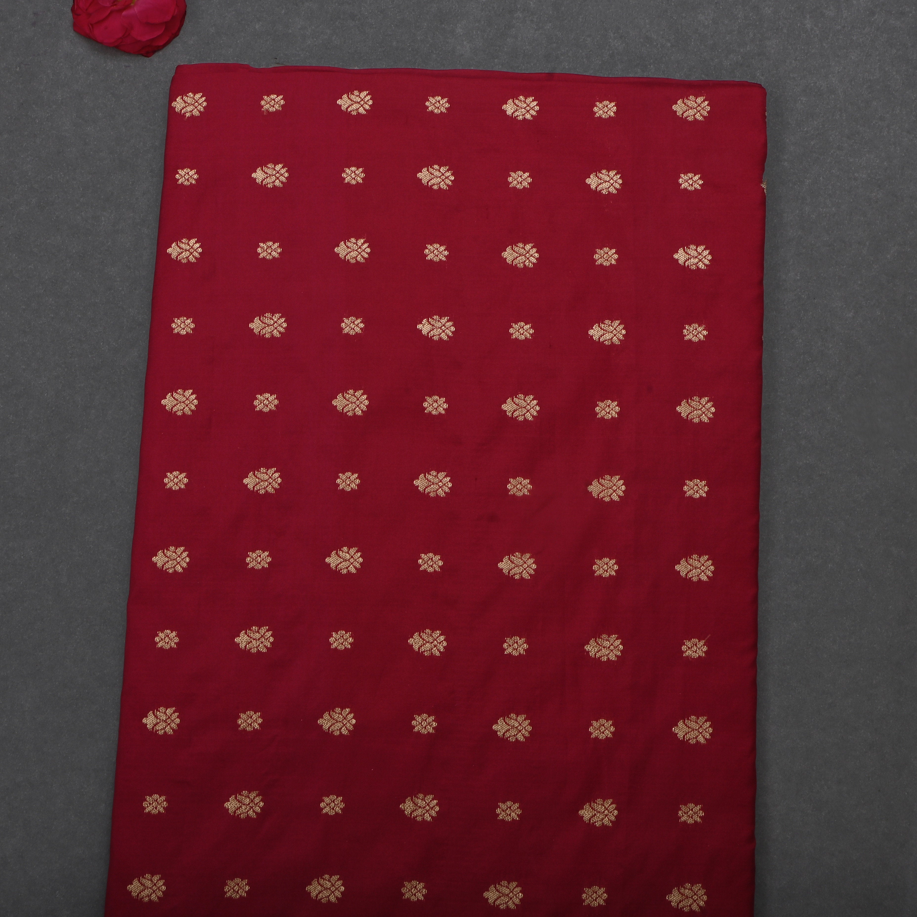 Merlot Red Jamawar Silk Fabric With Butti'S