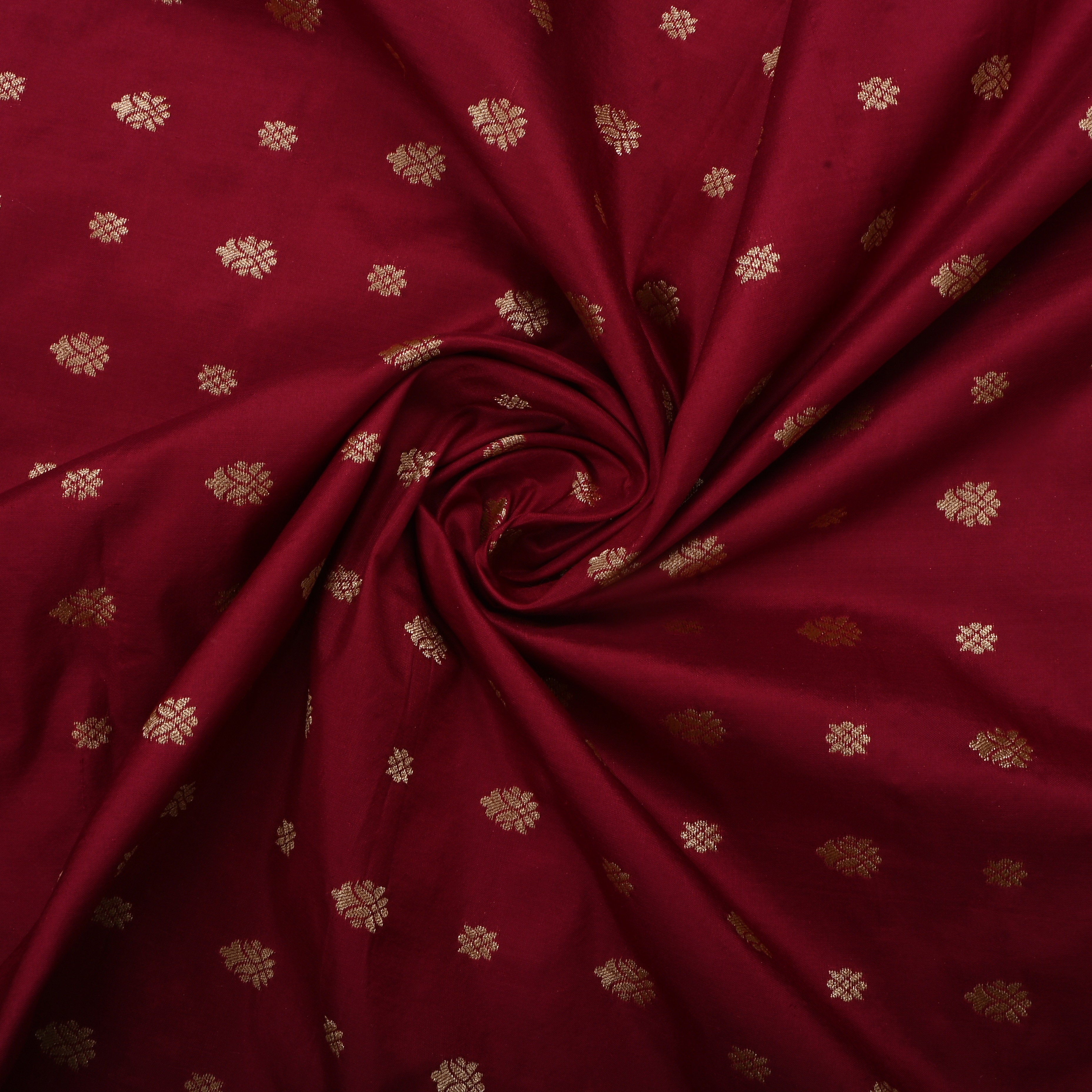 Merlot Red Jamawar Silk Fabric With Butti'S