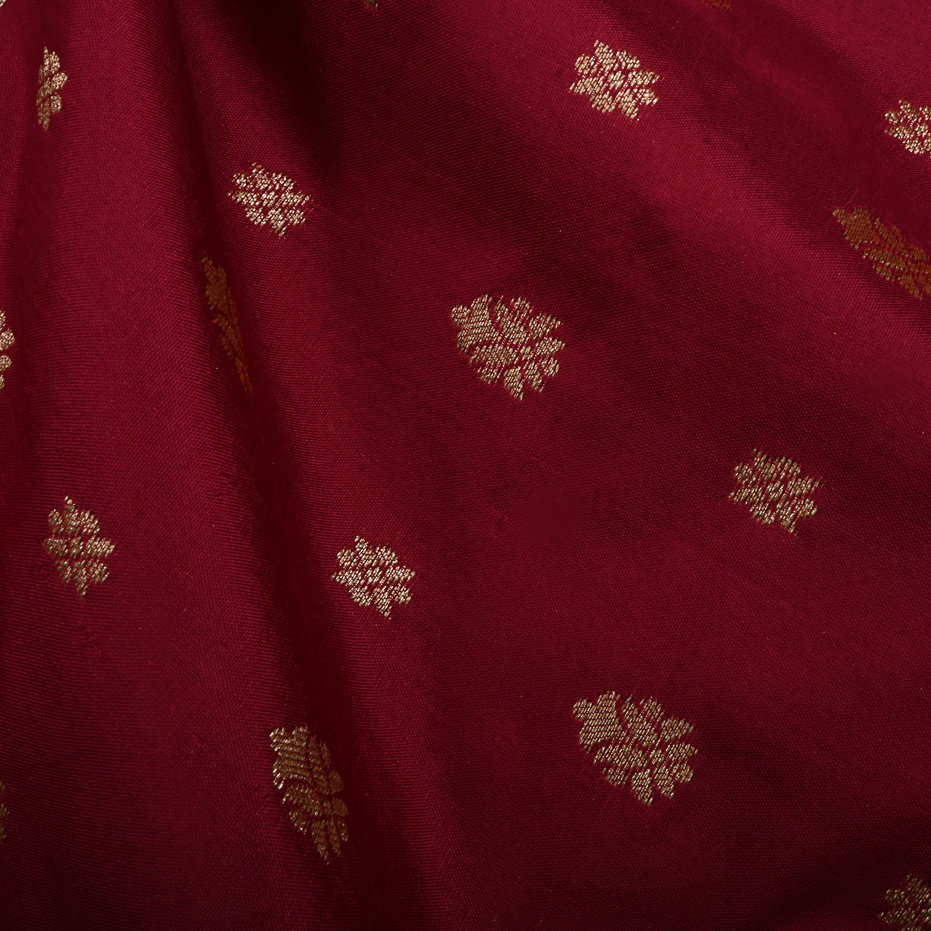 Merlot Red Jamawar Silk Fabric With Butti'S