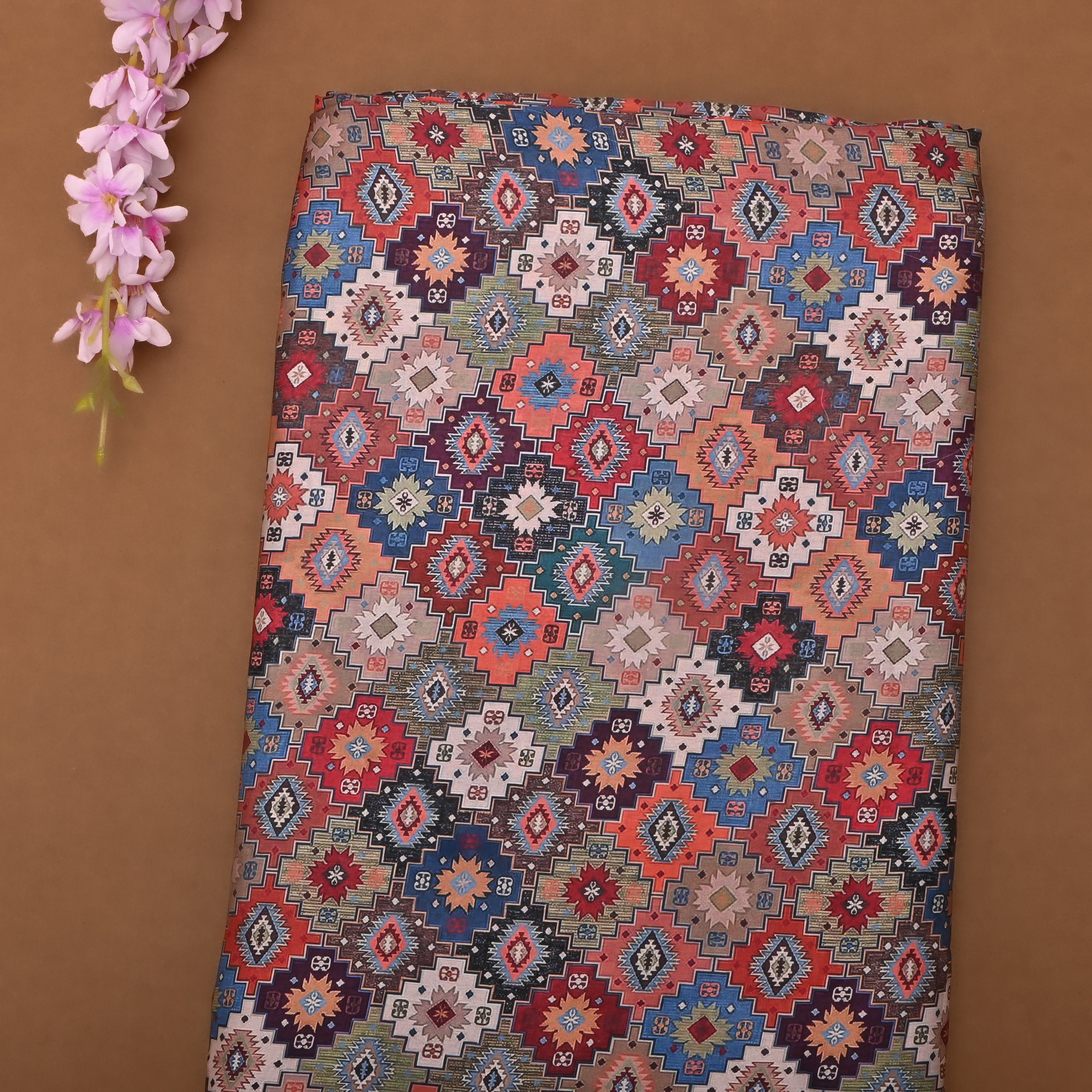 Multi- Color Silk Fabric With Abstract Design