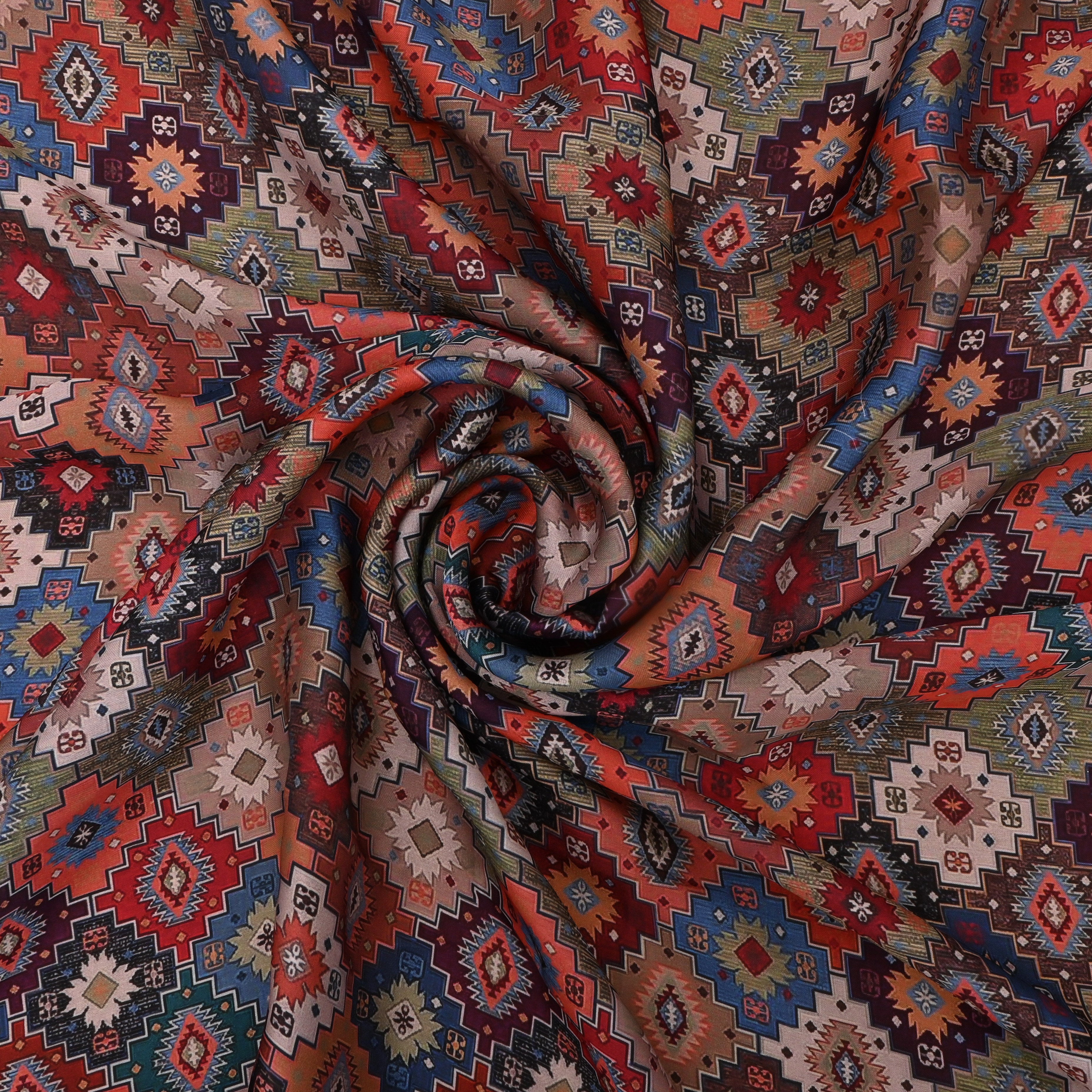 Multi- Color Silk Fabric With Abstract Design