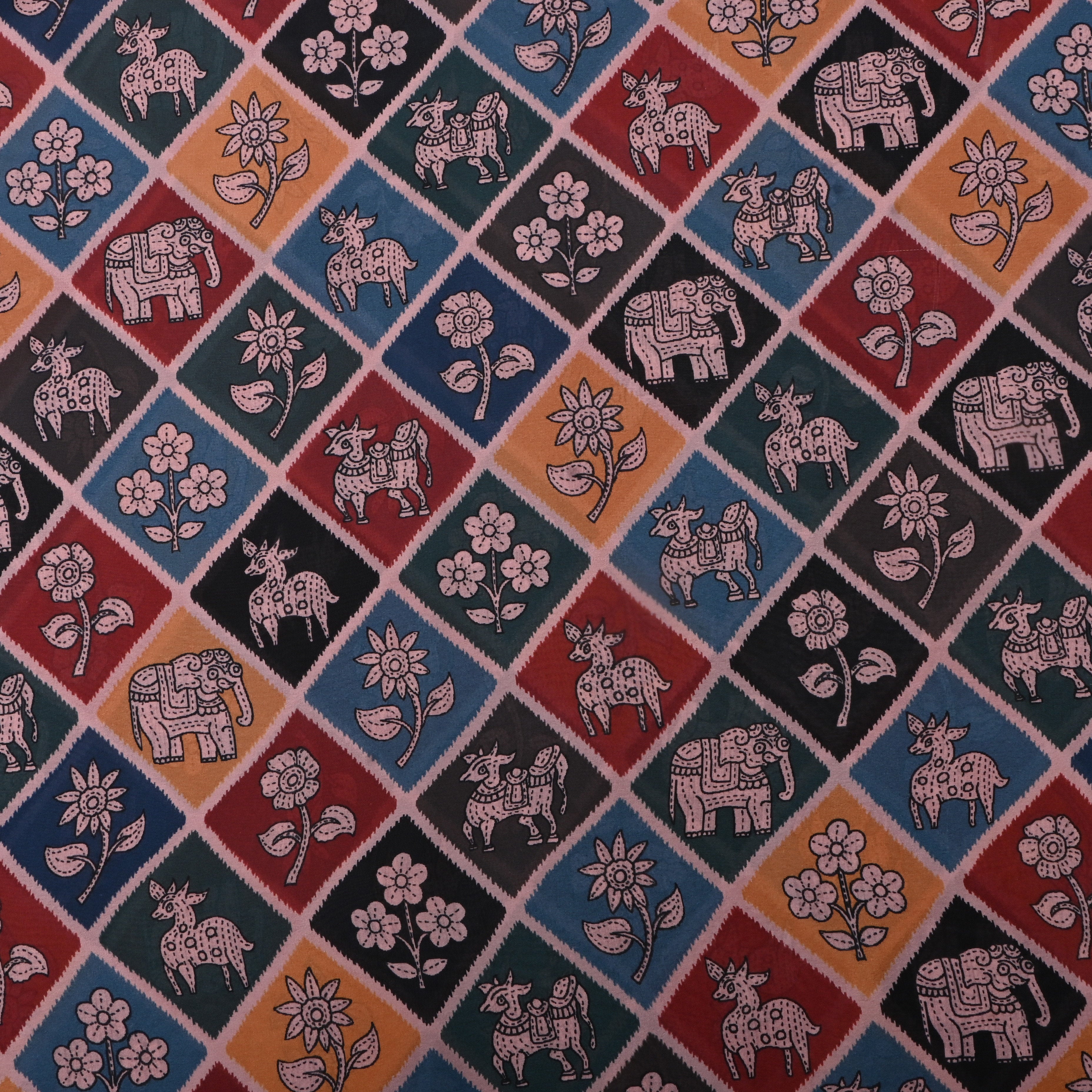 Multi-Color Silk Fabric With Animal Prints