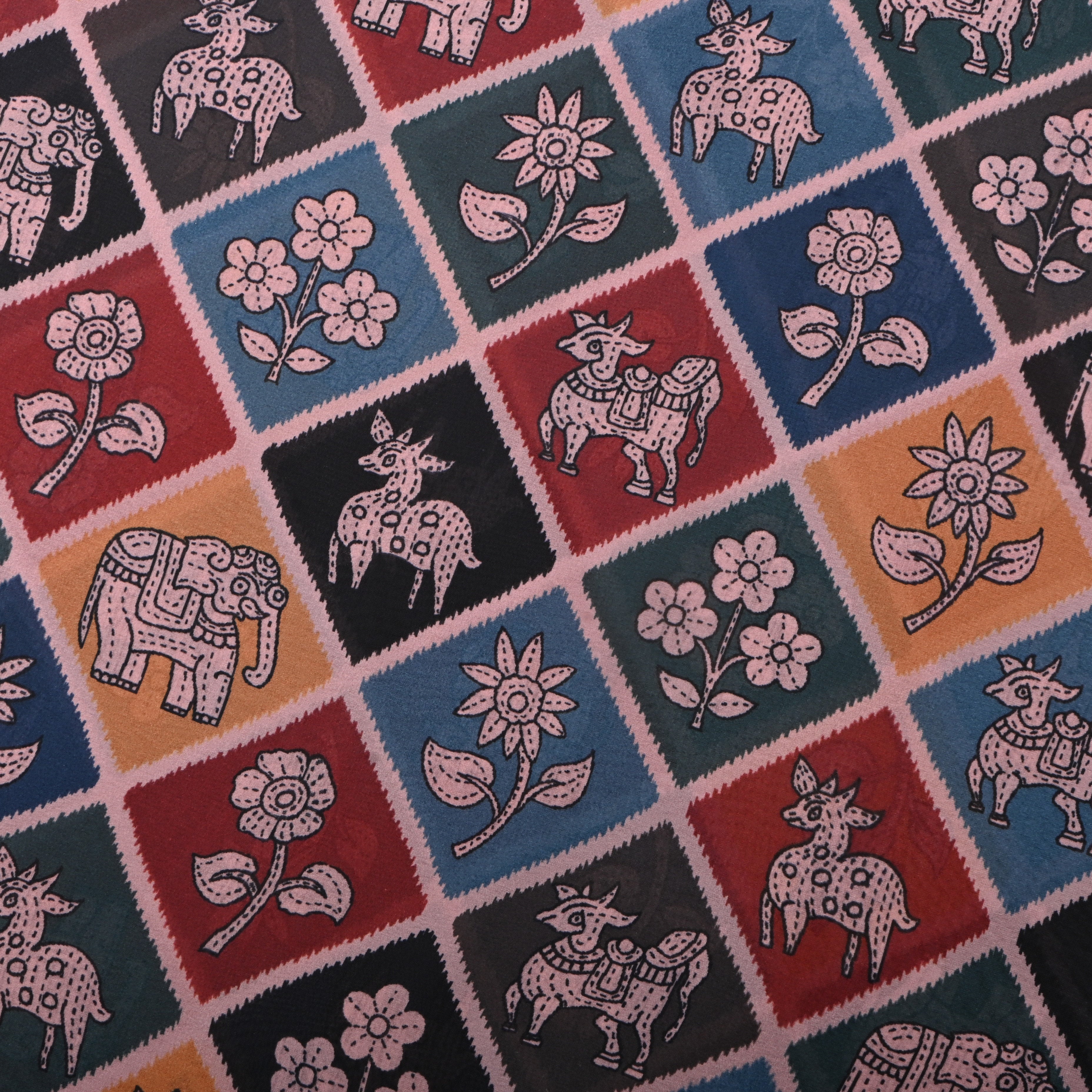 Multi-Color Silk Fabric With Animal Prints