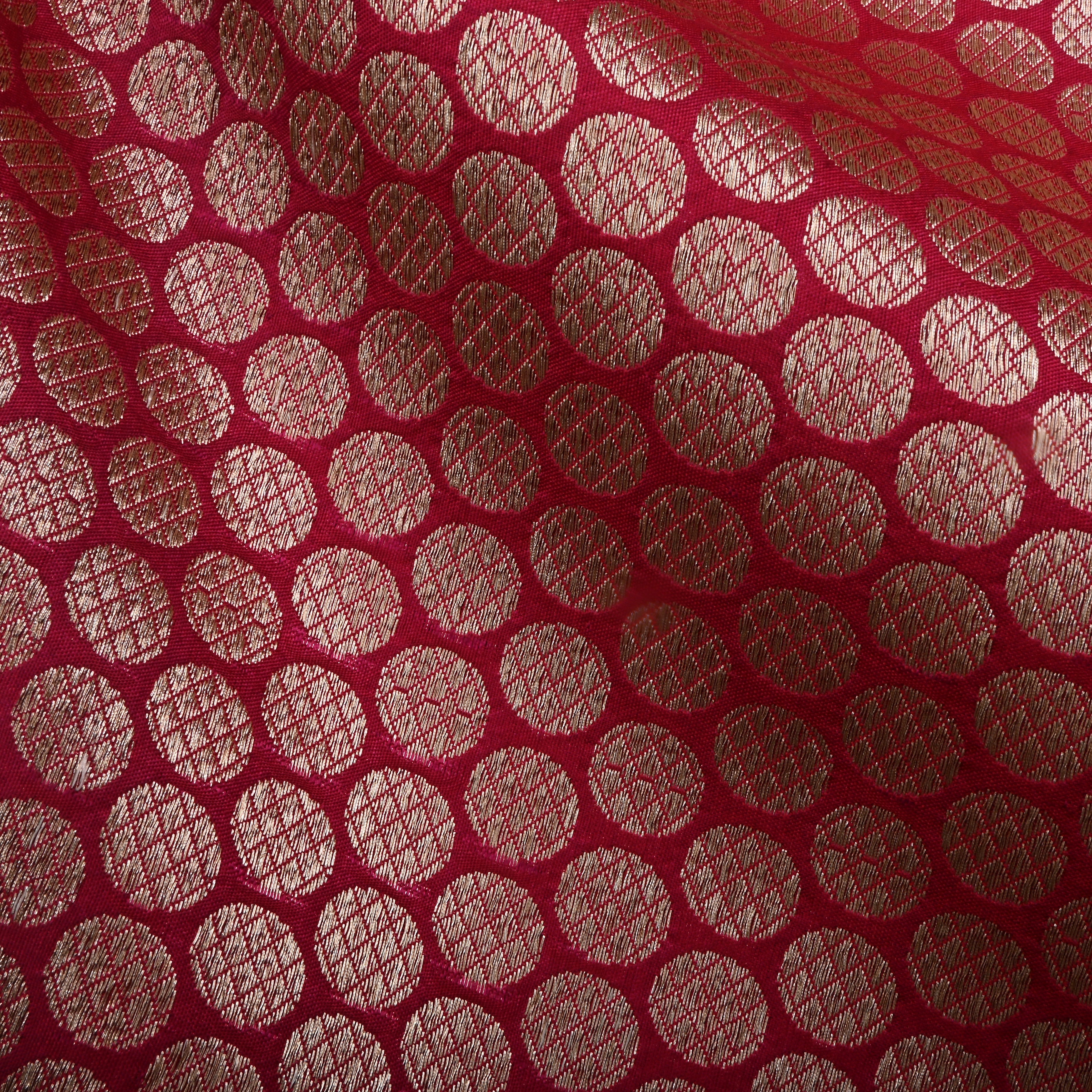 Dark Pink Jamawar Silk Fabric With Woven Pattern