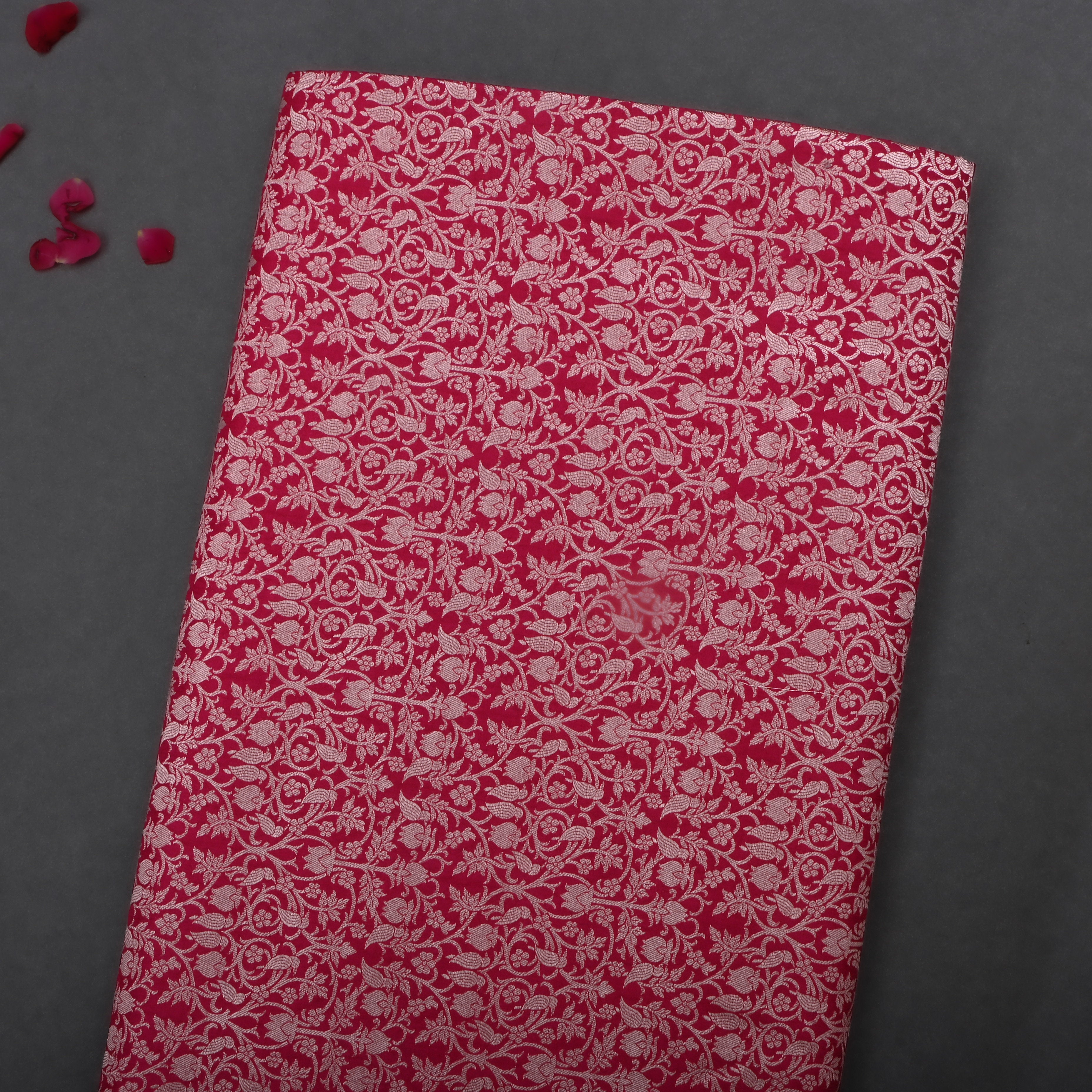 Deep Carmine Pink Jamawar Silk Fabric With Jaal Design