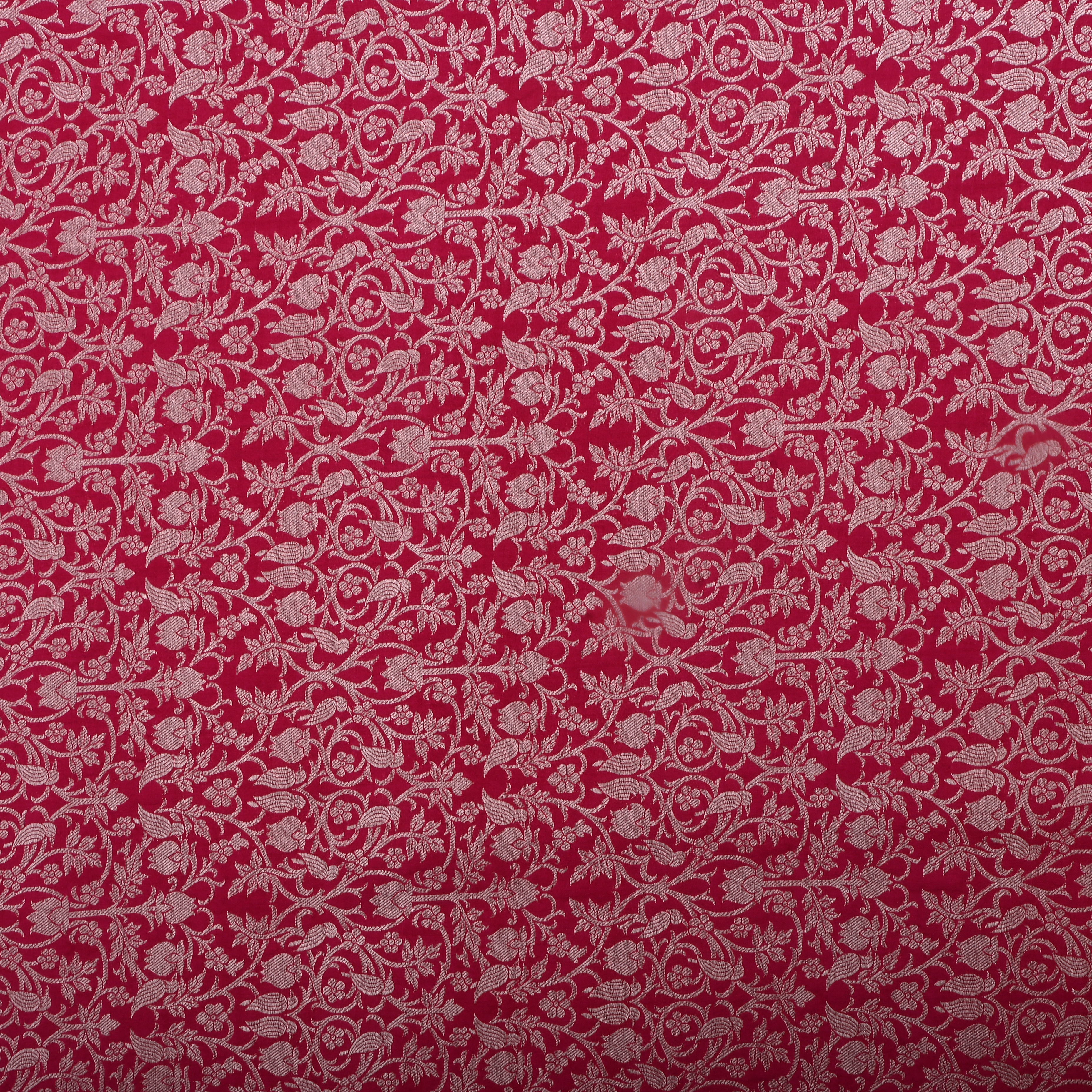 Deep Carmine Pink Jamawar Silk Fabric With Jaal Design