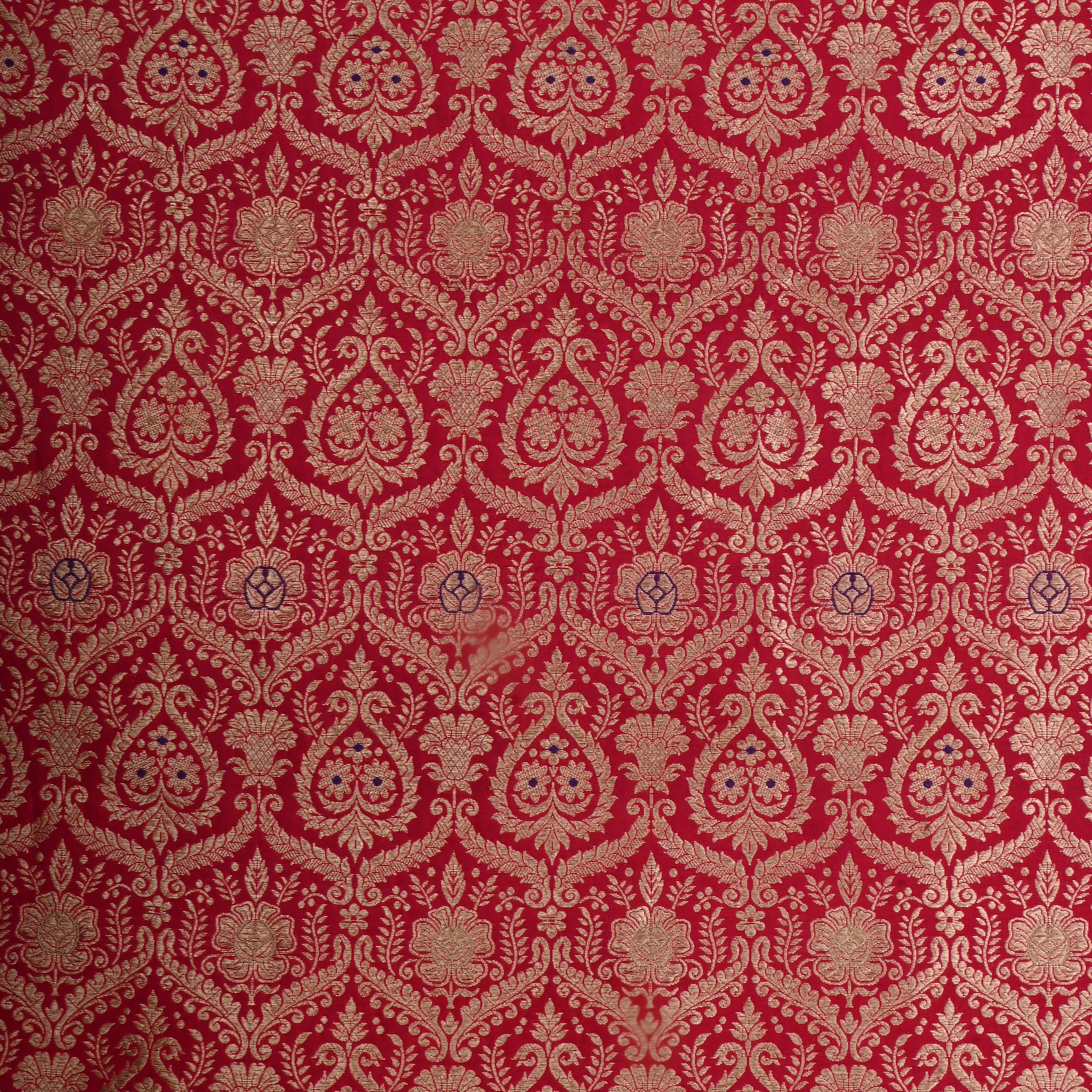 Shiraz Pinkish Red Jamawar Silk Fabric With Woven Design