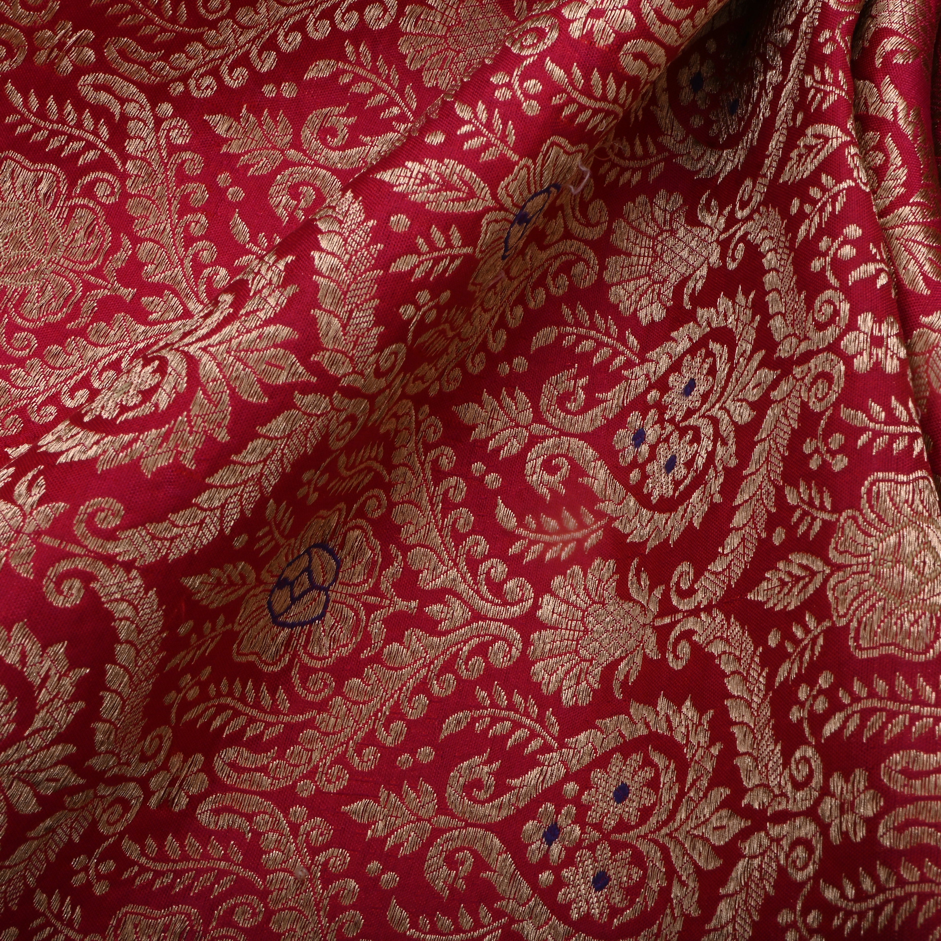 Shiraz Pinkish Red Jamawar Silk Fabric With Woven Design