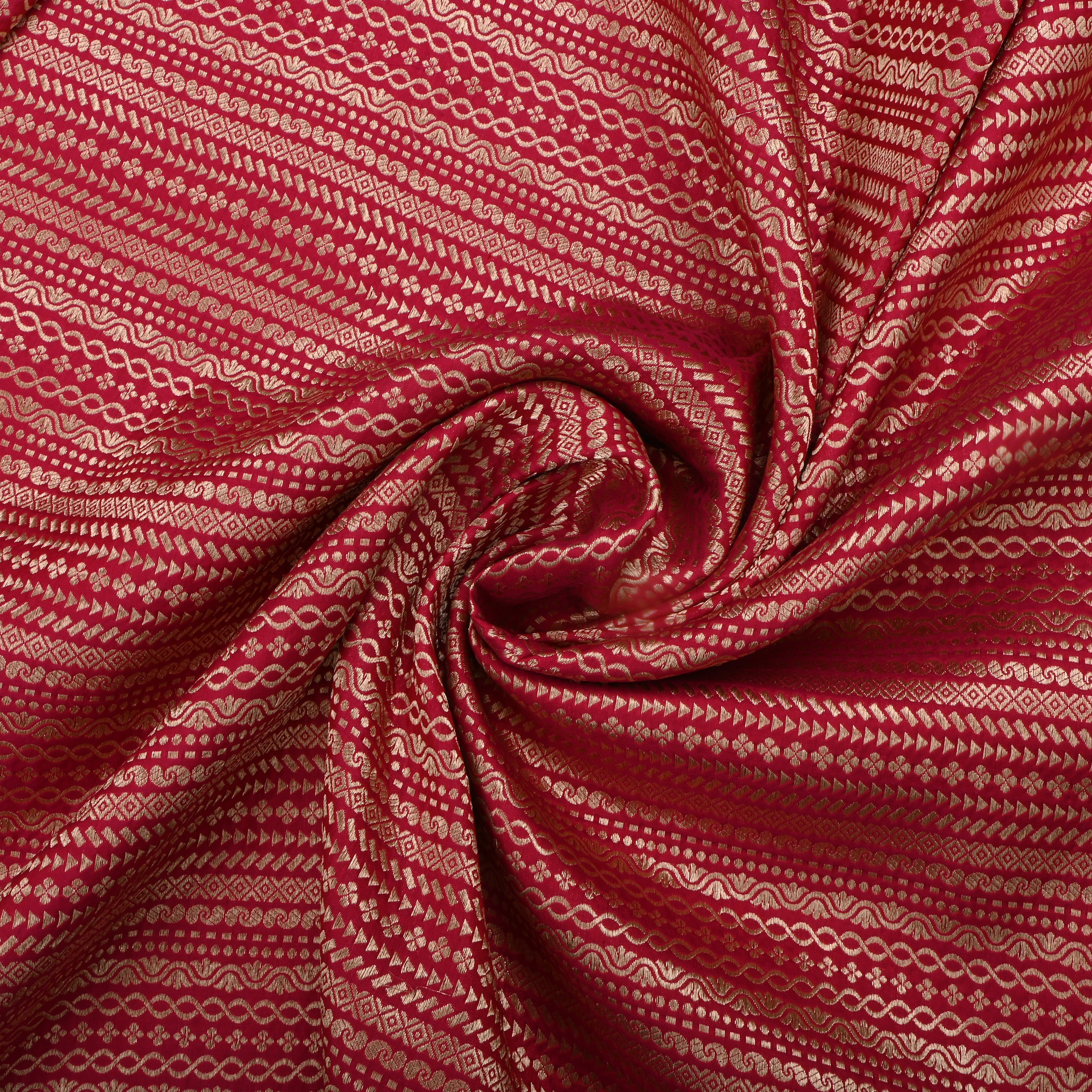 Red Jamawar Silk Fabric With Geometrical Figures