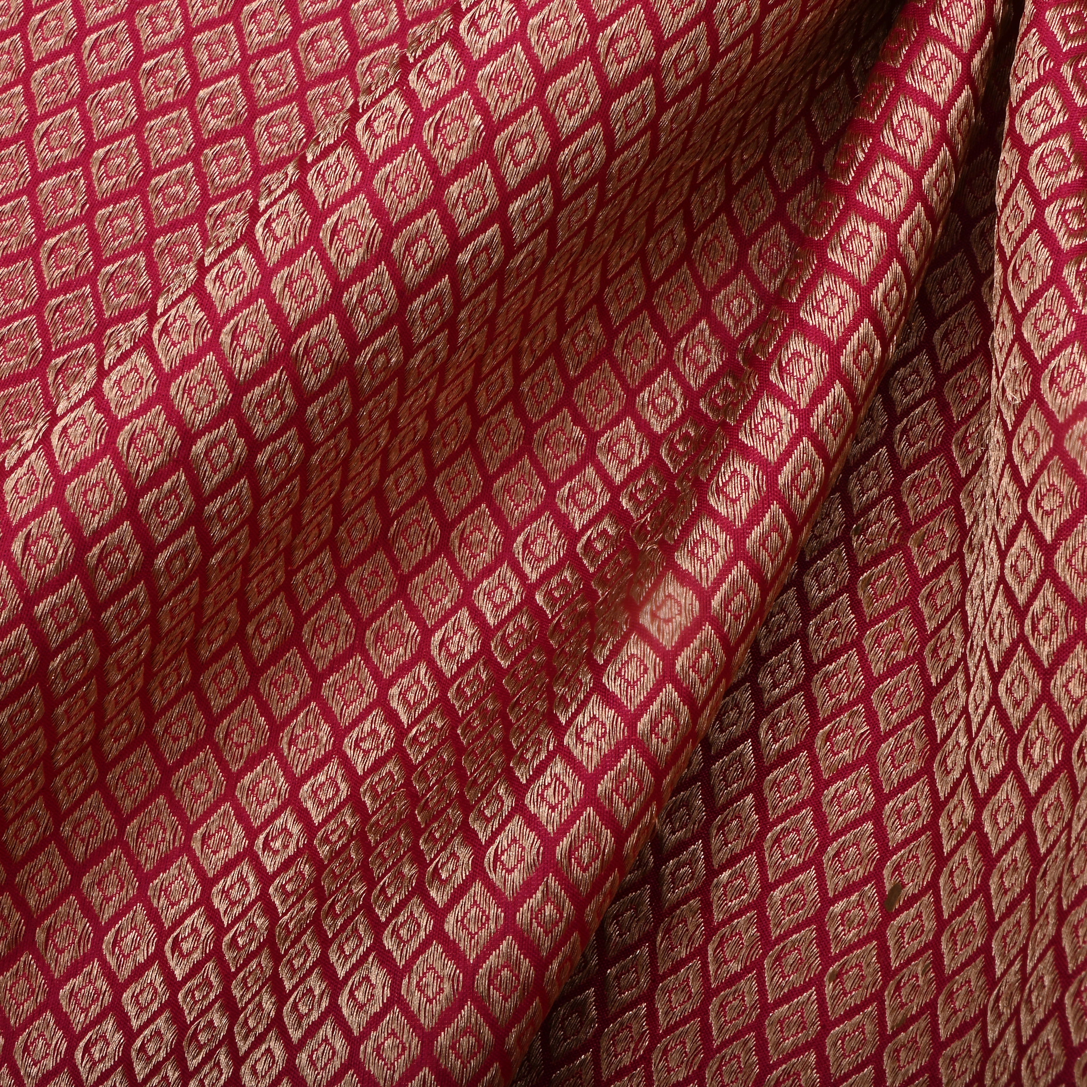 Pink Jamawar Silk Fabric With Brocade Pattern