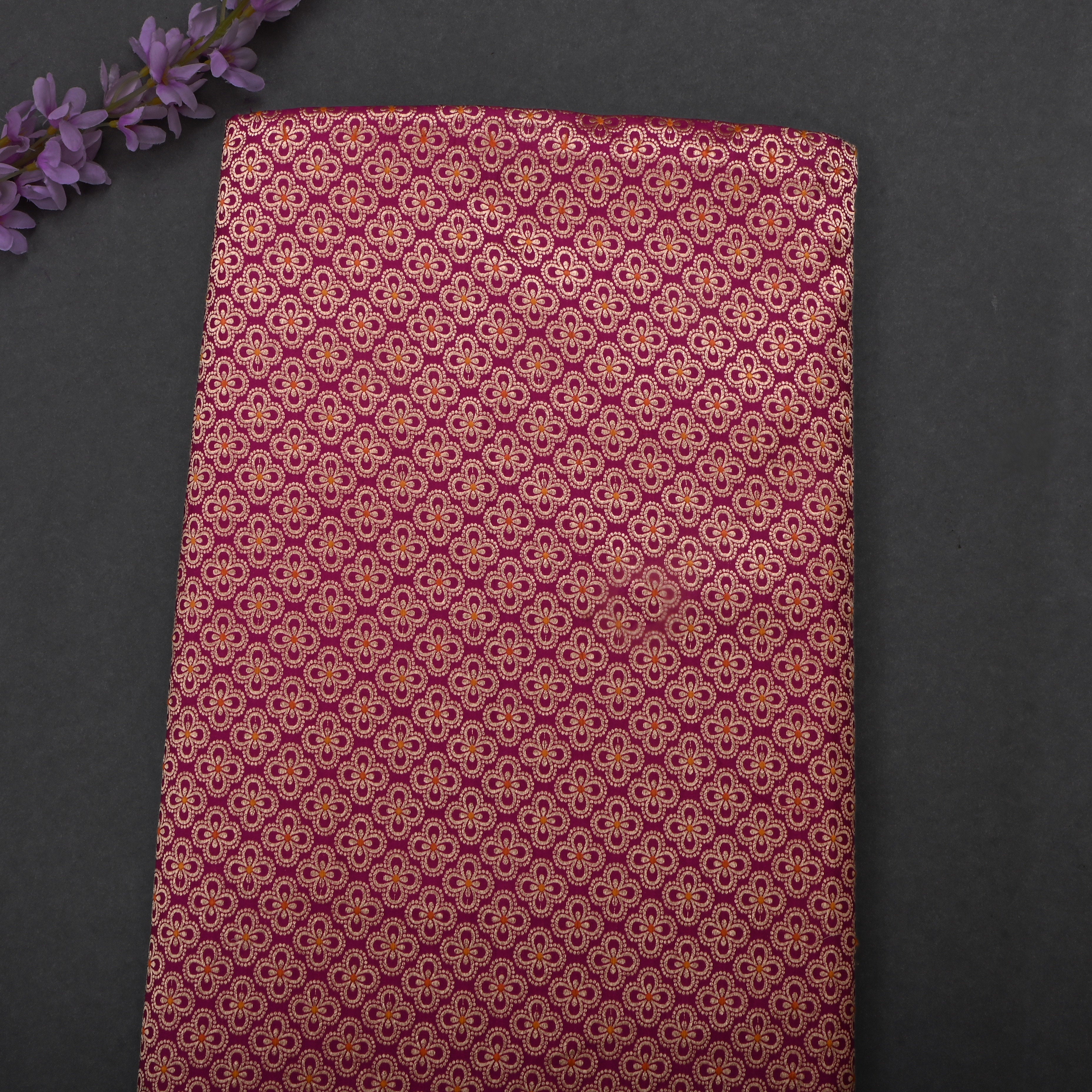 Rose Bud Cherry Red Jamawar Silk Fabric With Floral Motifs