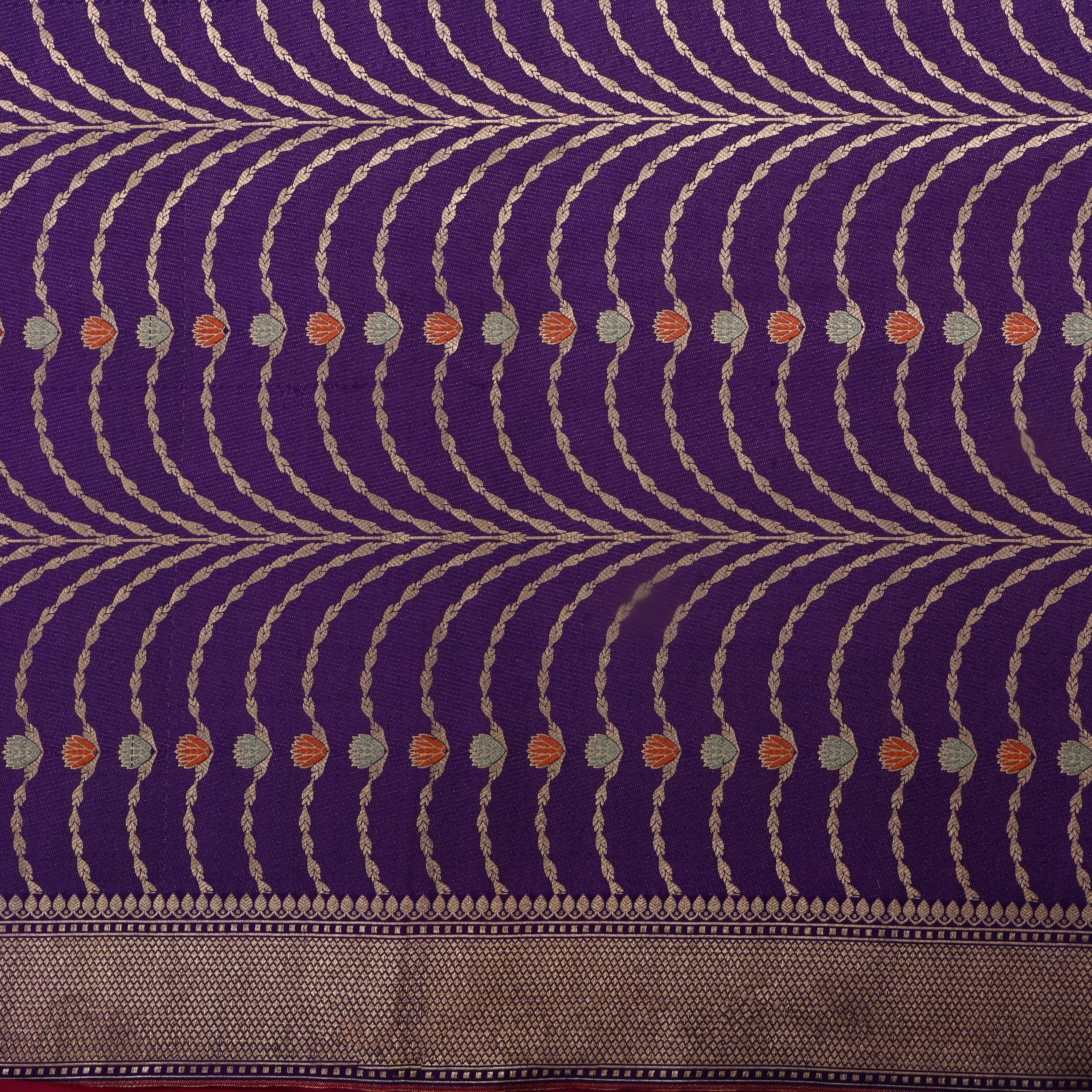 Purple Jamawar Silk Fabric With Lotus Motifs