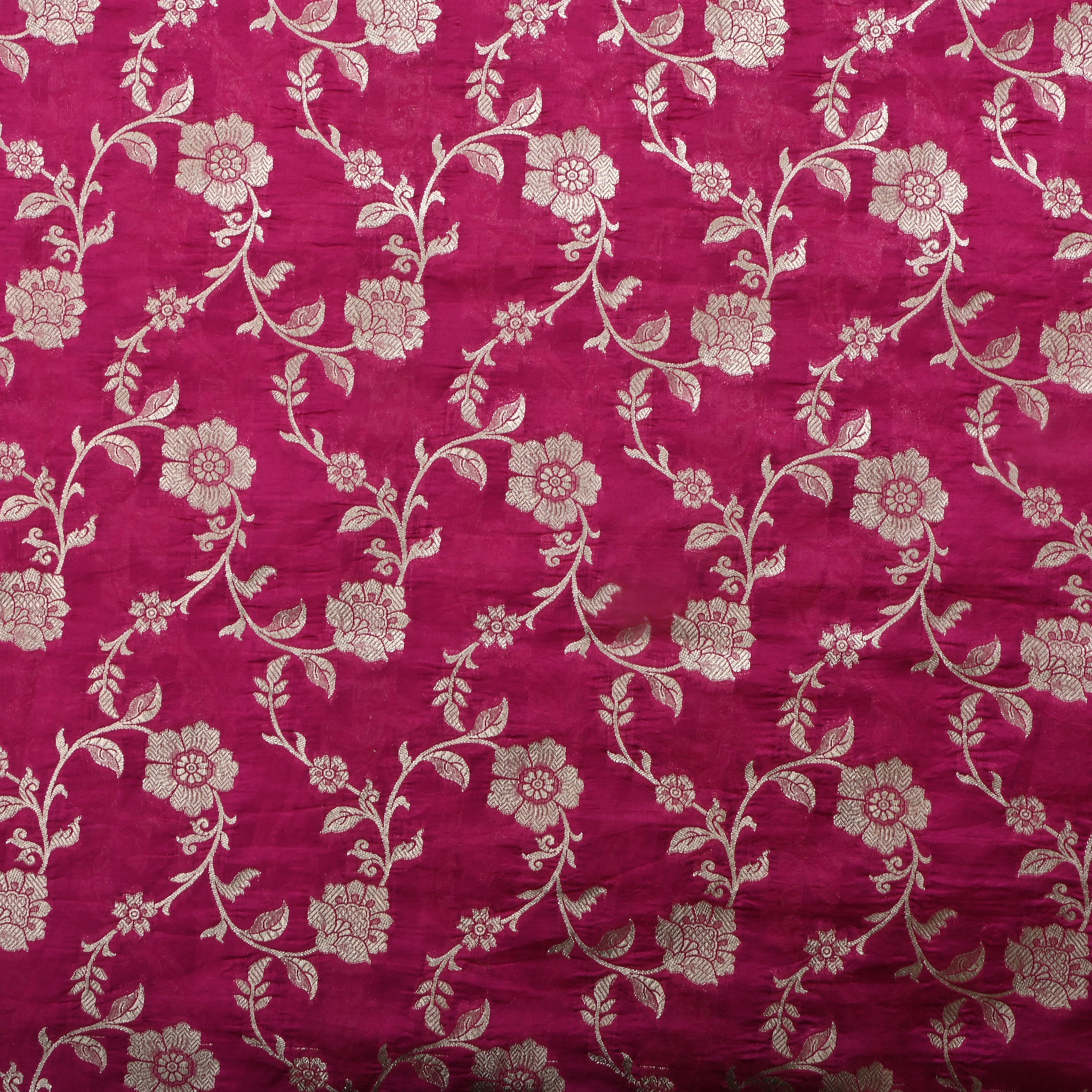Burnt Pink Jamawar Silk Fabric With Floral Jaal