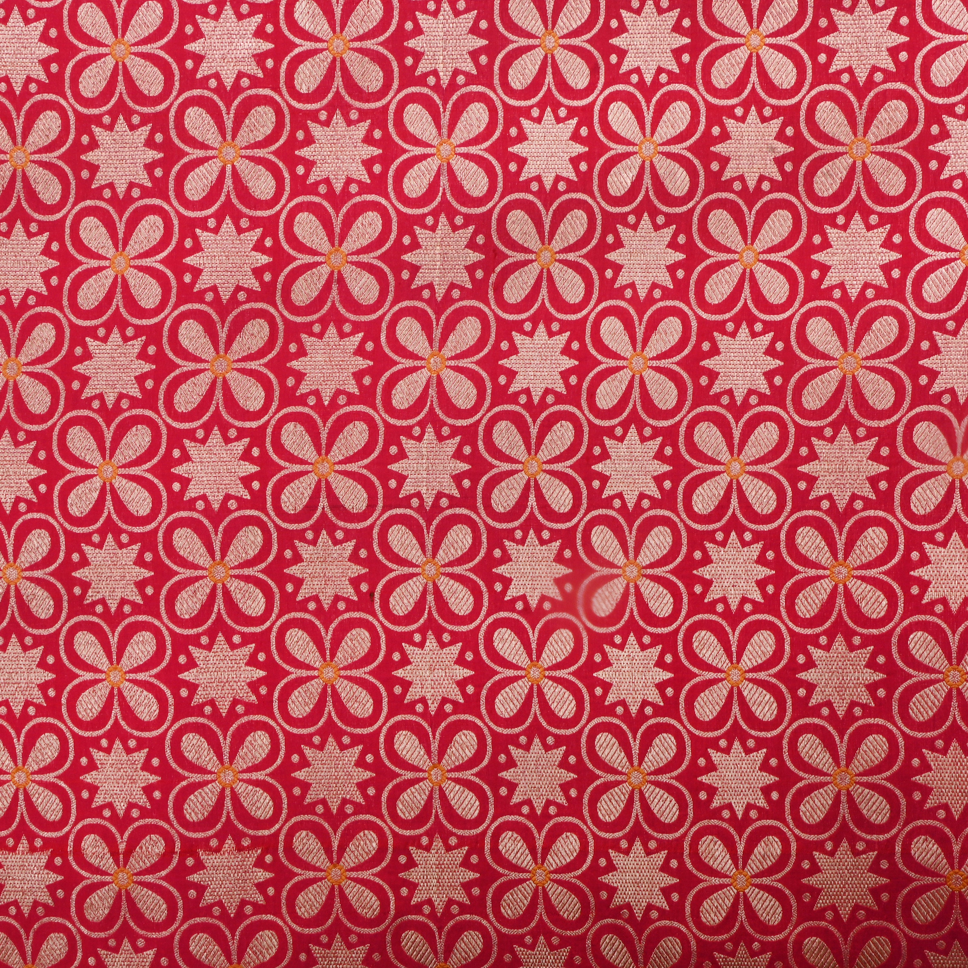 Red Silk Fabric With Floral Motifs