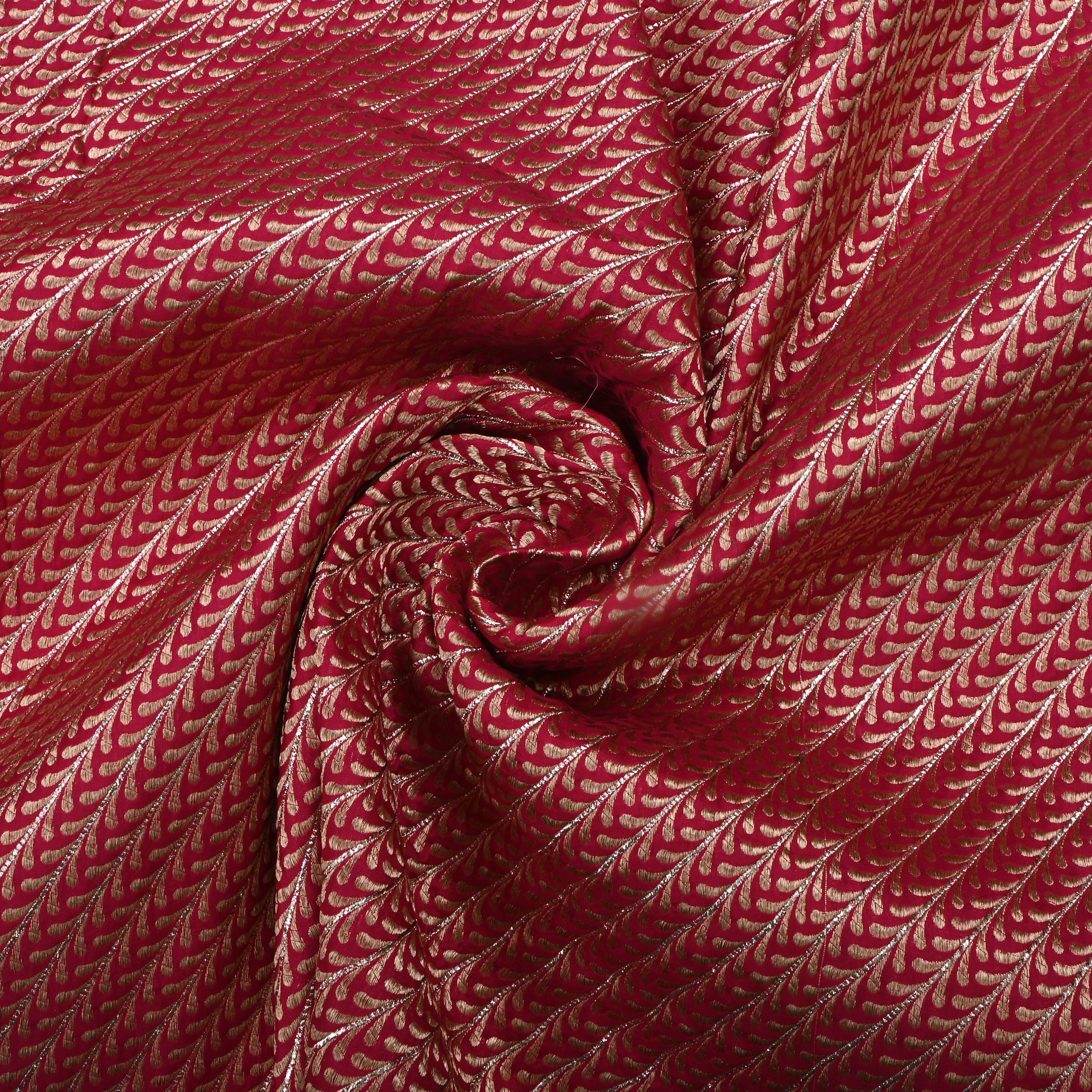 Ox Blood Red Jamawar Silk Fabric With Woven Pattern