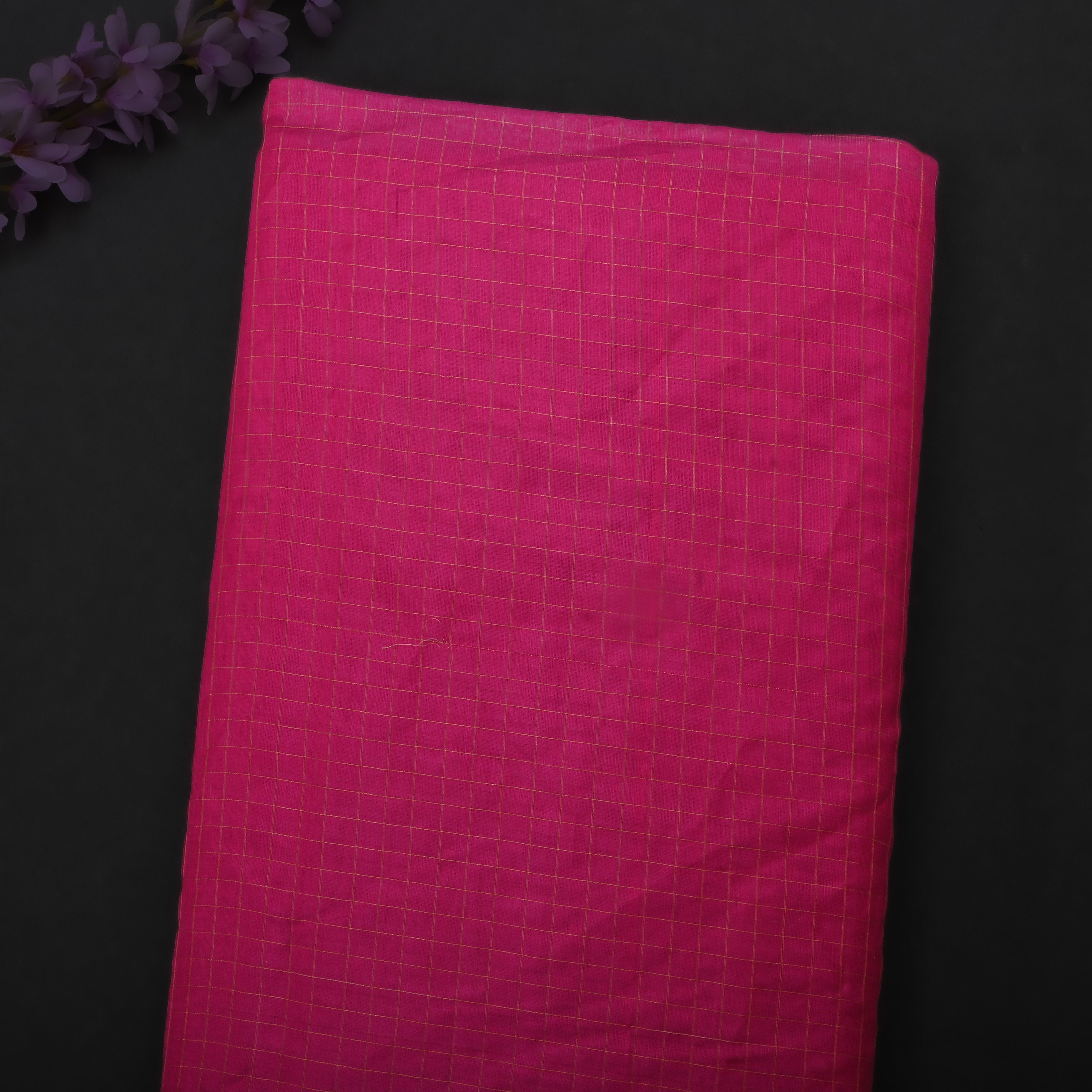 Berry Magenta Jamawar Silk Fabric With Checks Pattern