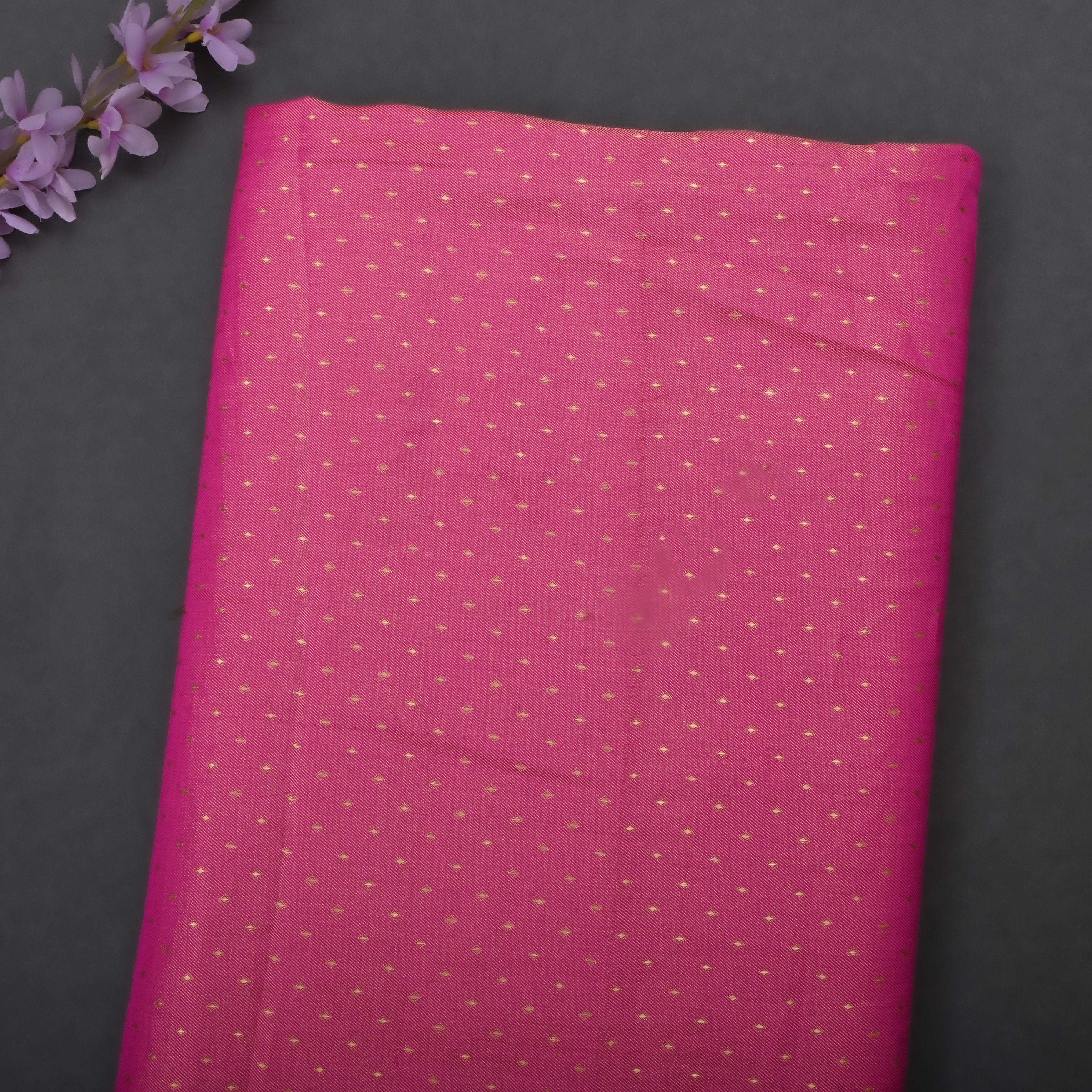 Raspberry Rose Pink Jamawar Tissue Fabric With Dotted Pattern