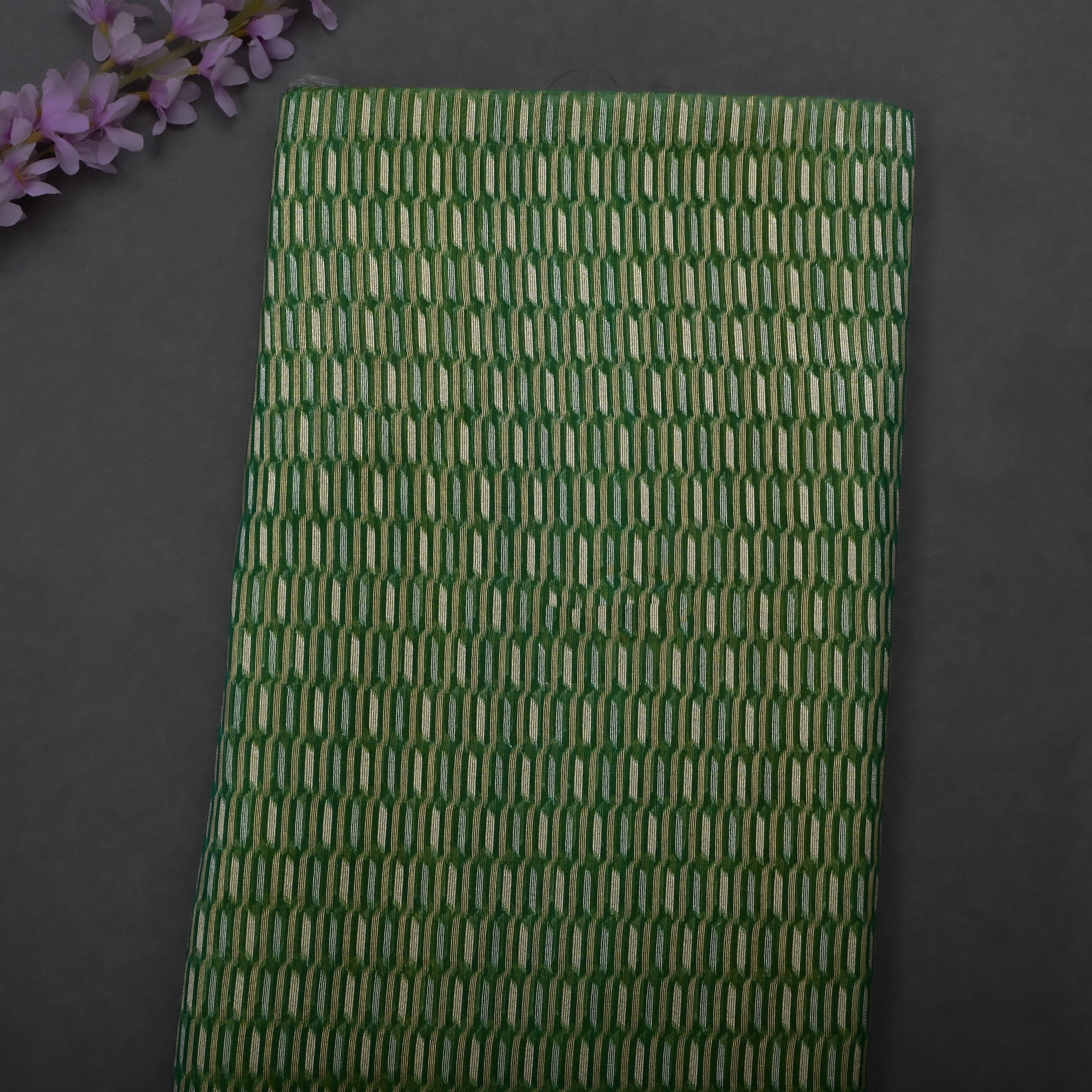 Green Jamawar Organza Fabric With Woven Design