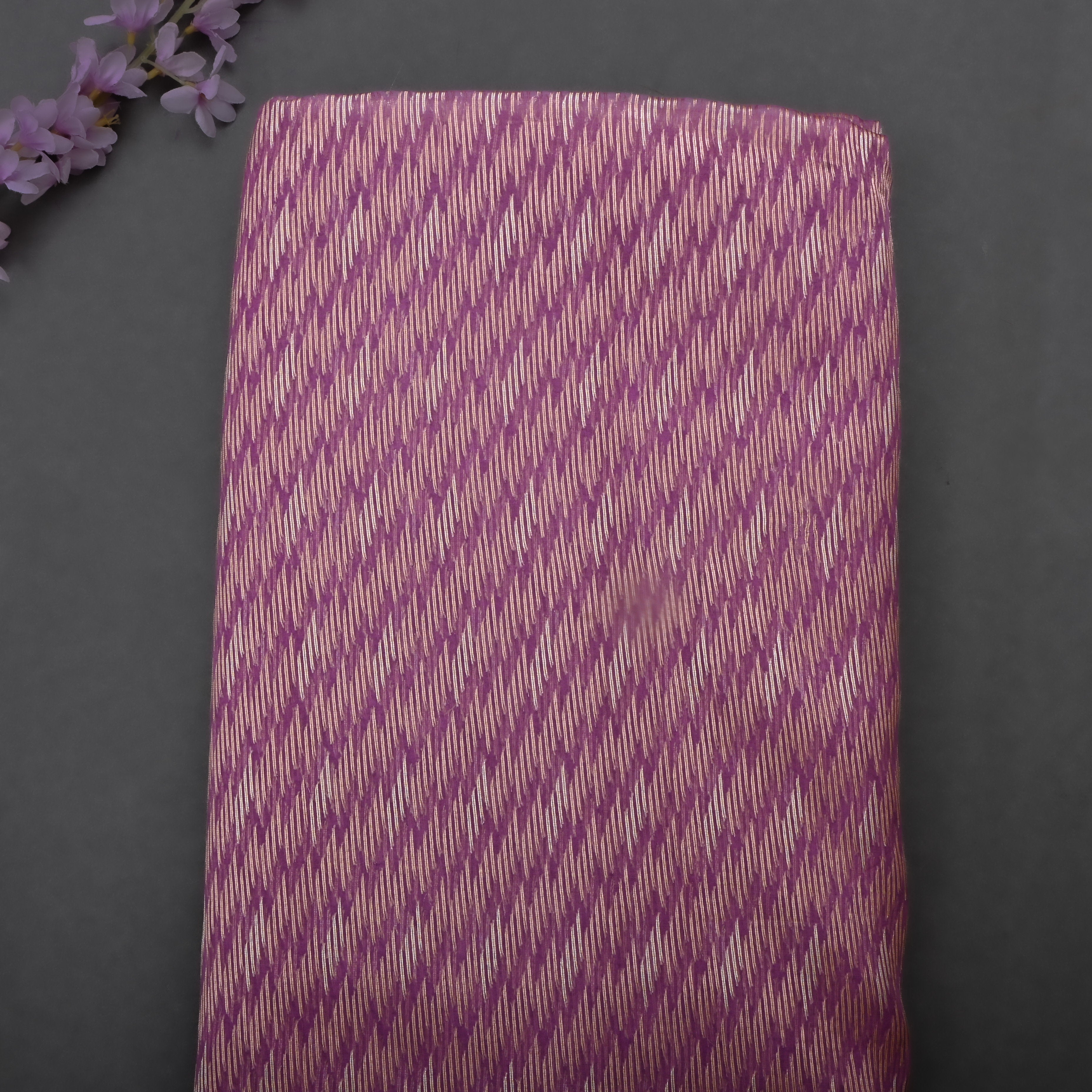 Purple Jamawar Organza Fabric With Contrast Border