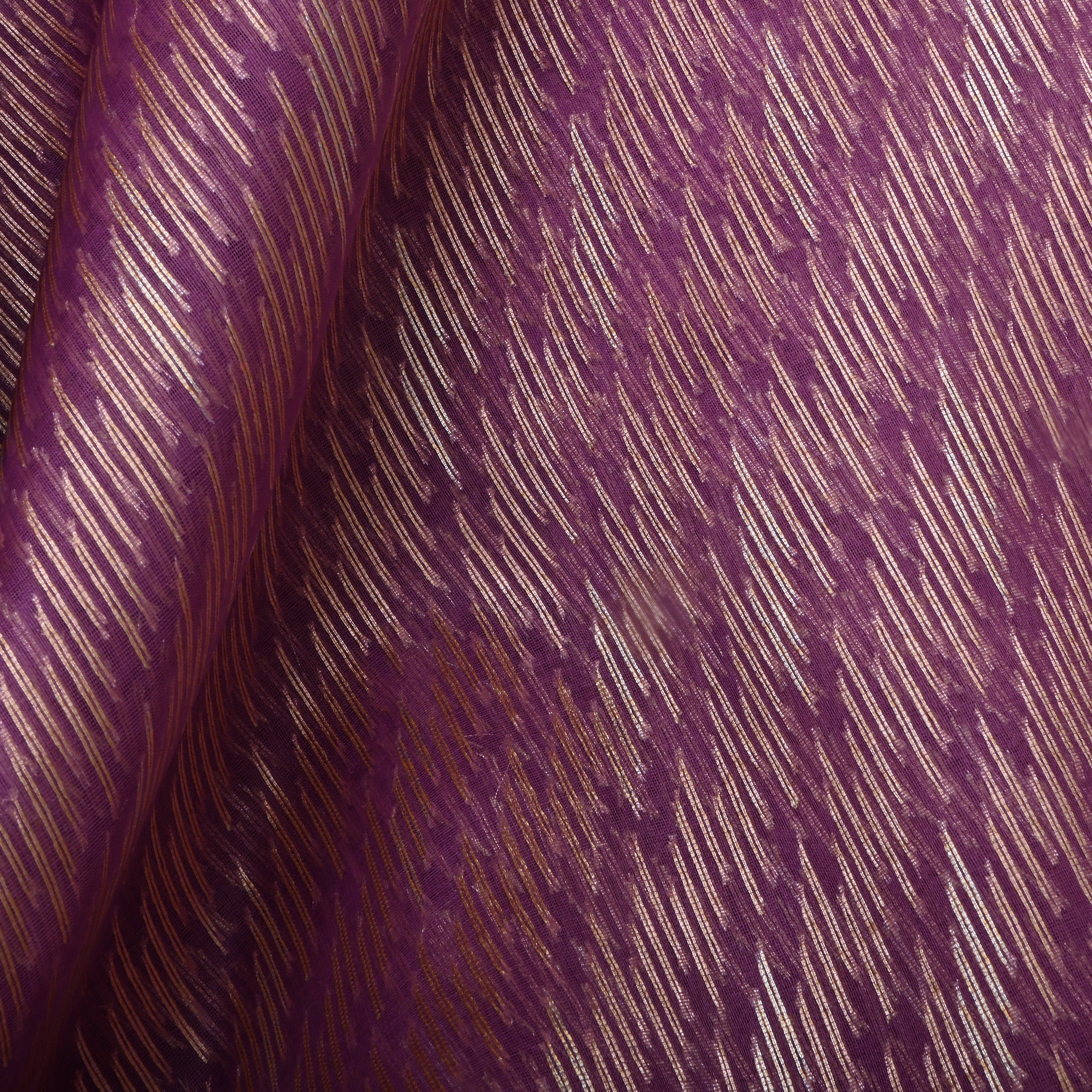 Purple Jamawar Organza Fabric With Contrast Border